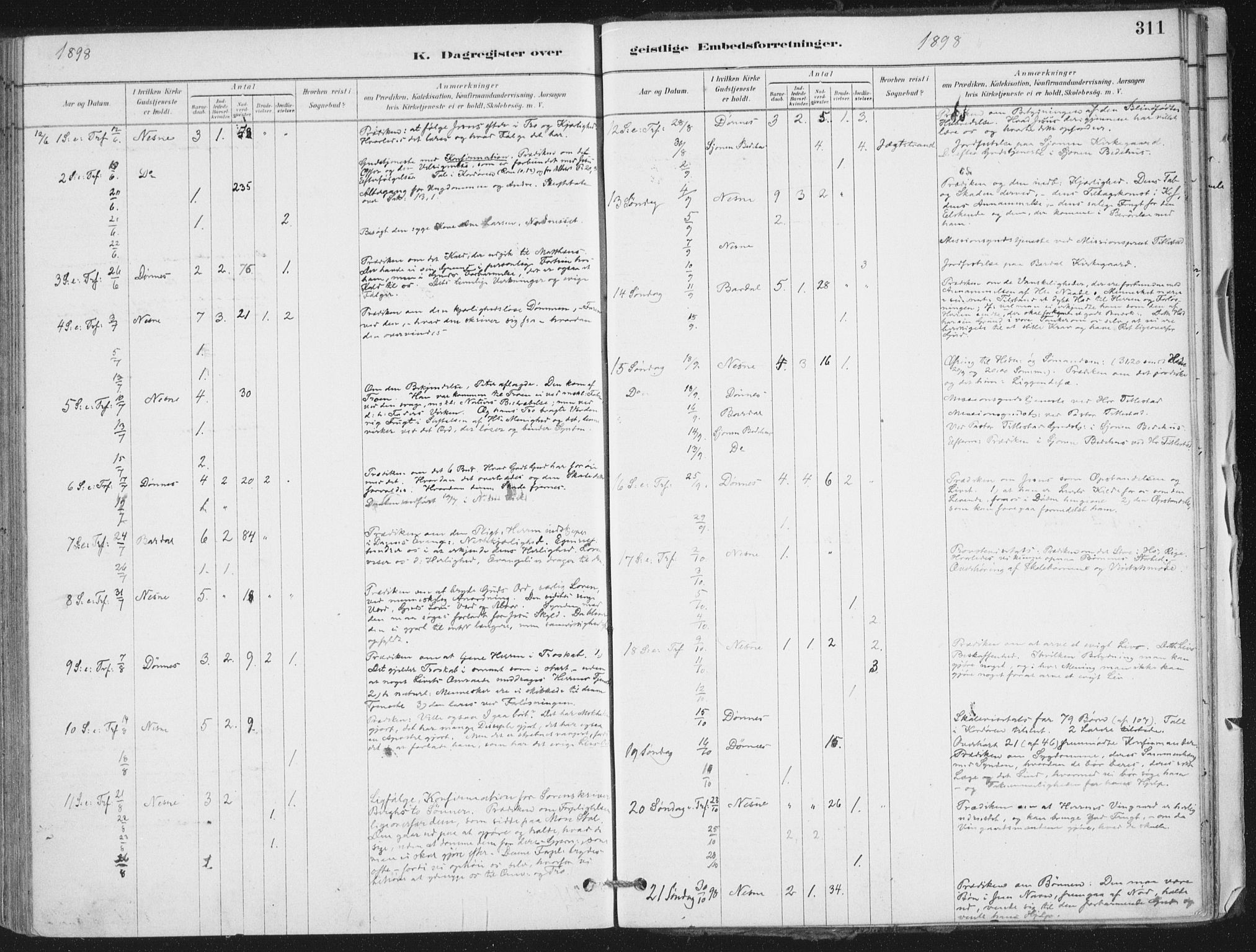 Ministerialprotokoller, klokkerbøker og fødselsregistre - Nordland, AV/SAT-A-1459/838/L0553: Parish register (official) no. 838A11, 1880-1910, p. 311