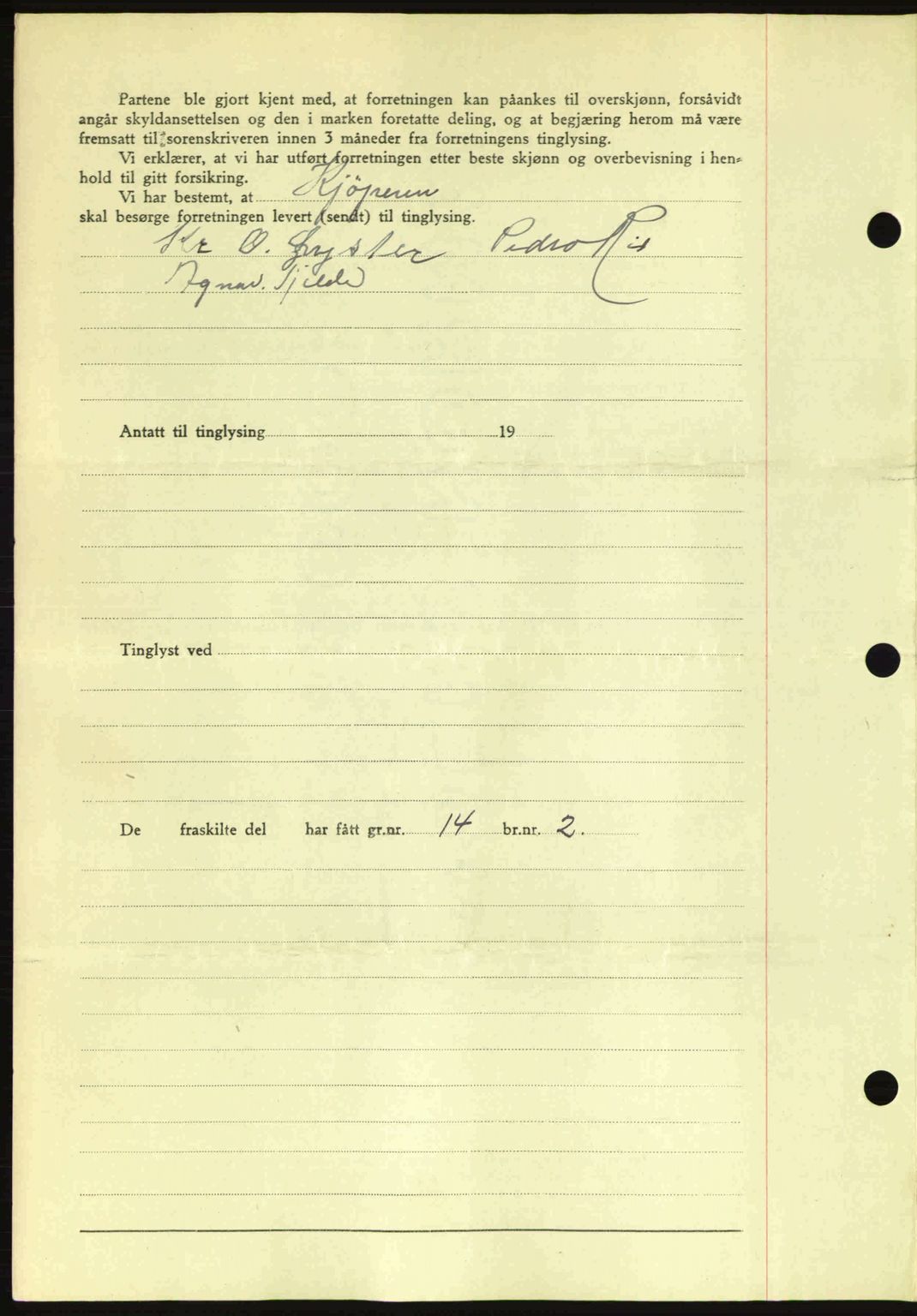 Romsdal sorenskriveri, AV/SAT-A-4149/1/2/2C: Mortgage book no. A14, 1943-1943, Diary no: : 1309/1943