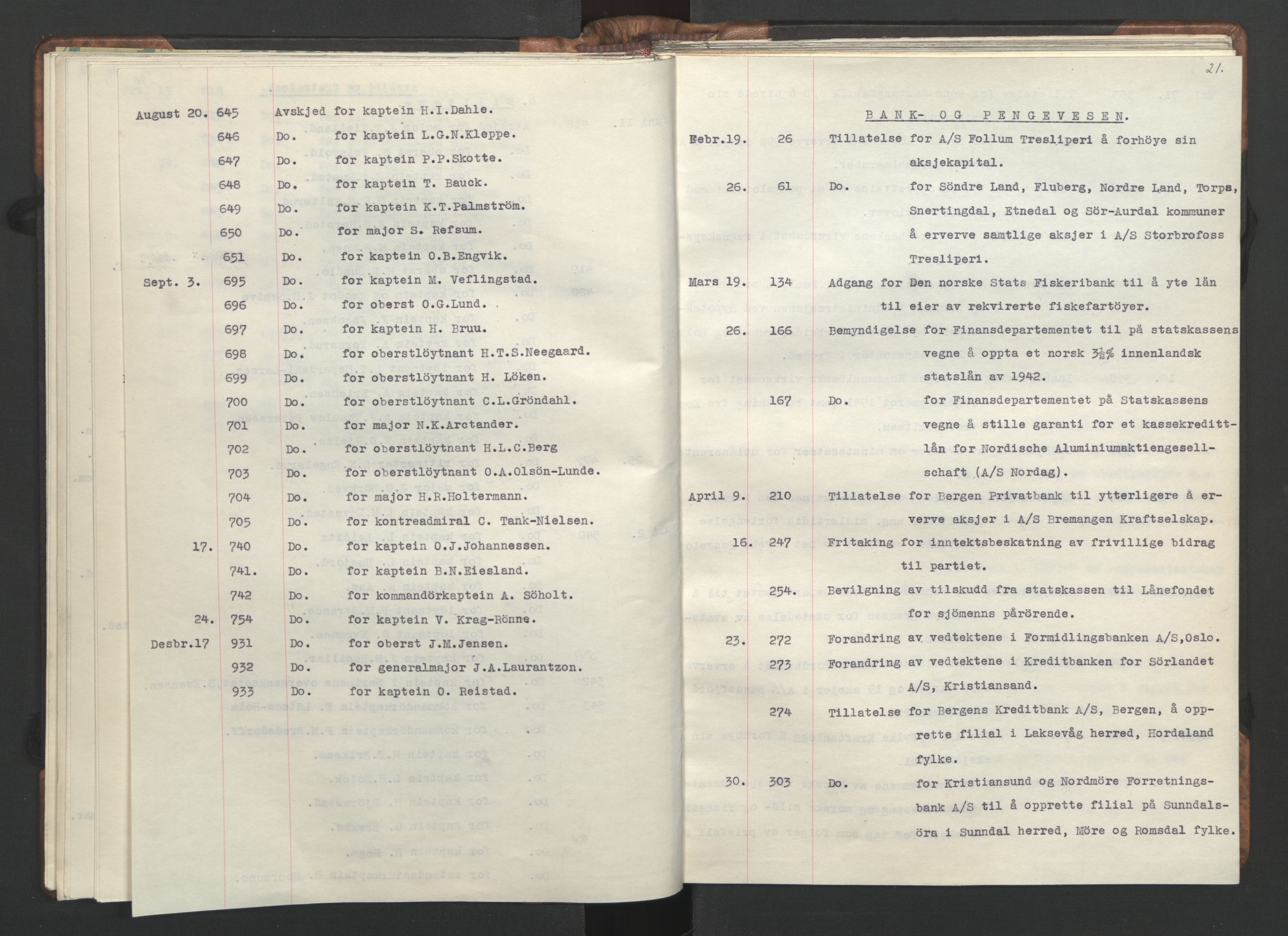 NS-administrasjonen 1940-1945 (Statsrådsekretariatet, de kommisariske statsråder mm), RA/S-4279/D/Da/L0002: Register (RA j.nr. 985/1943, tilgangsnr. 17/1943), 1942, p. 24