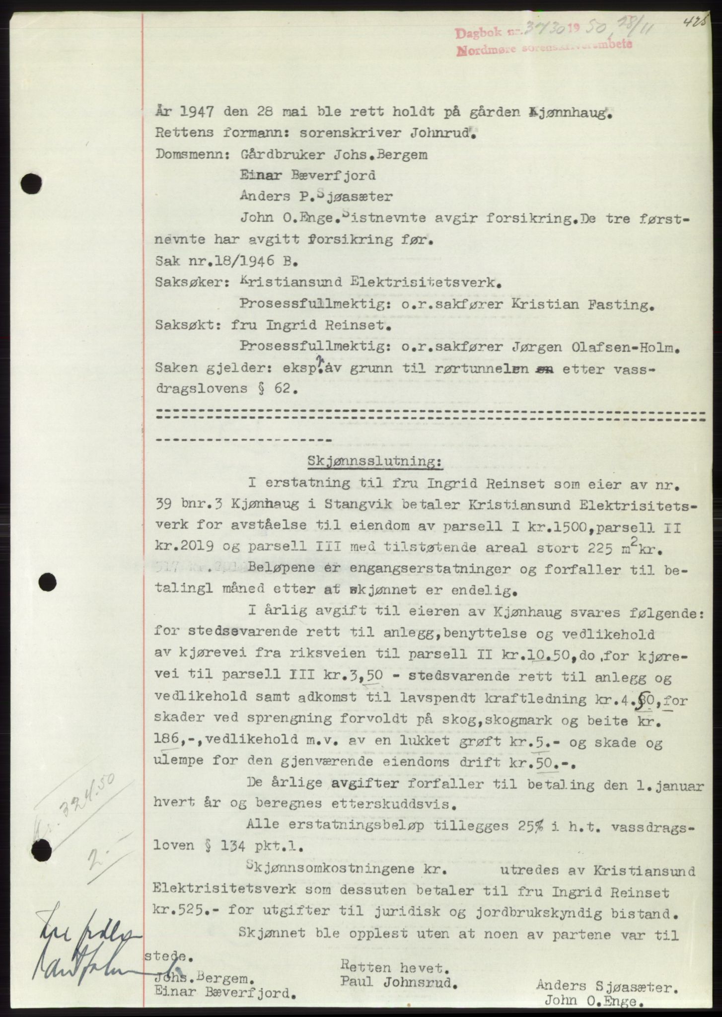 Nordmøre sorenskriveri, AV/SAT-A-4132/1/2/2Ca: Mortgage book no. B106, 1950-1950, Diary no: : 3730/1950