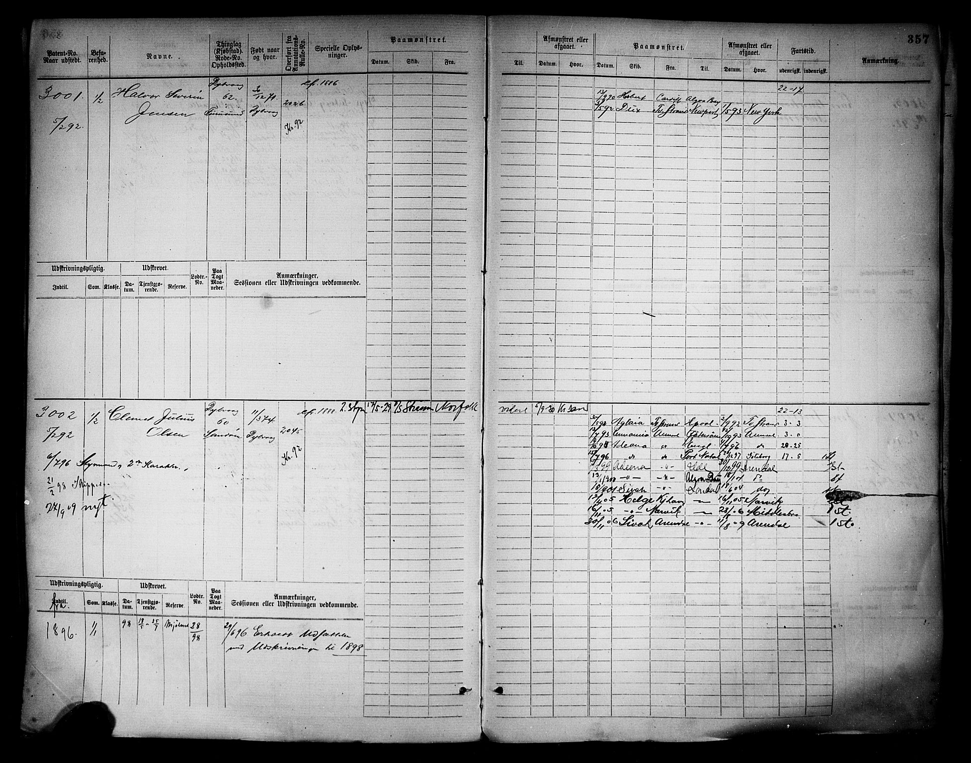 Tvedestrand mønstringskrets, SAK/2031-0011/F/Fb/L0004: Hovedrulle A nr 2289-3056, R-5, 1880-1910, p. 370