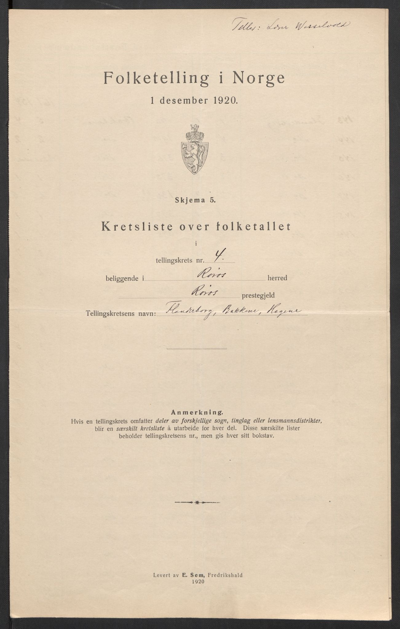 SAT, 1920 census for Røros, 1920, p. 15