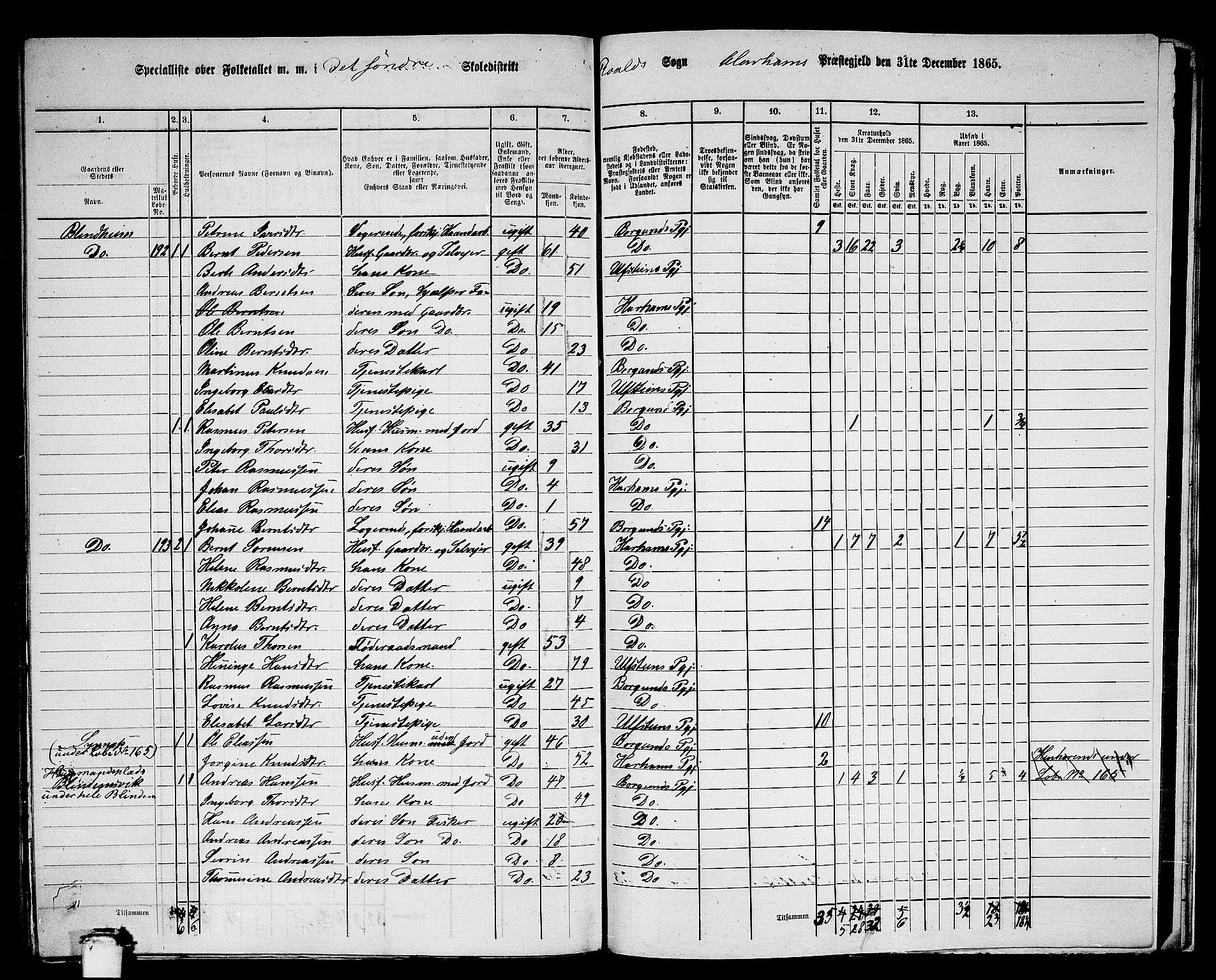 RA, 1865 census for Haram, 1865, p. 90