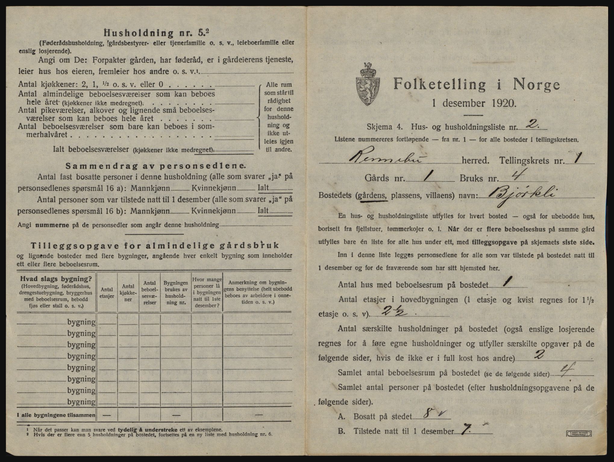 SAT, 1920 census for Rennebu, 1920, p. 42