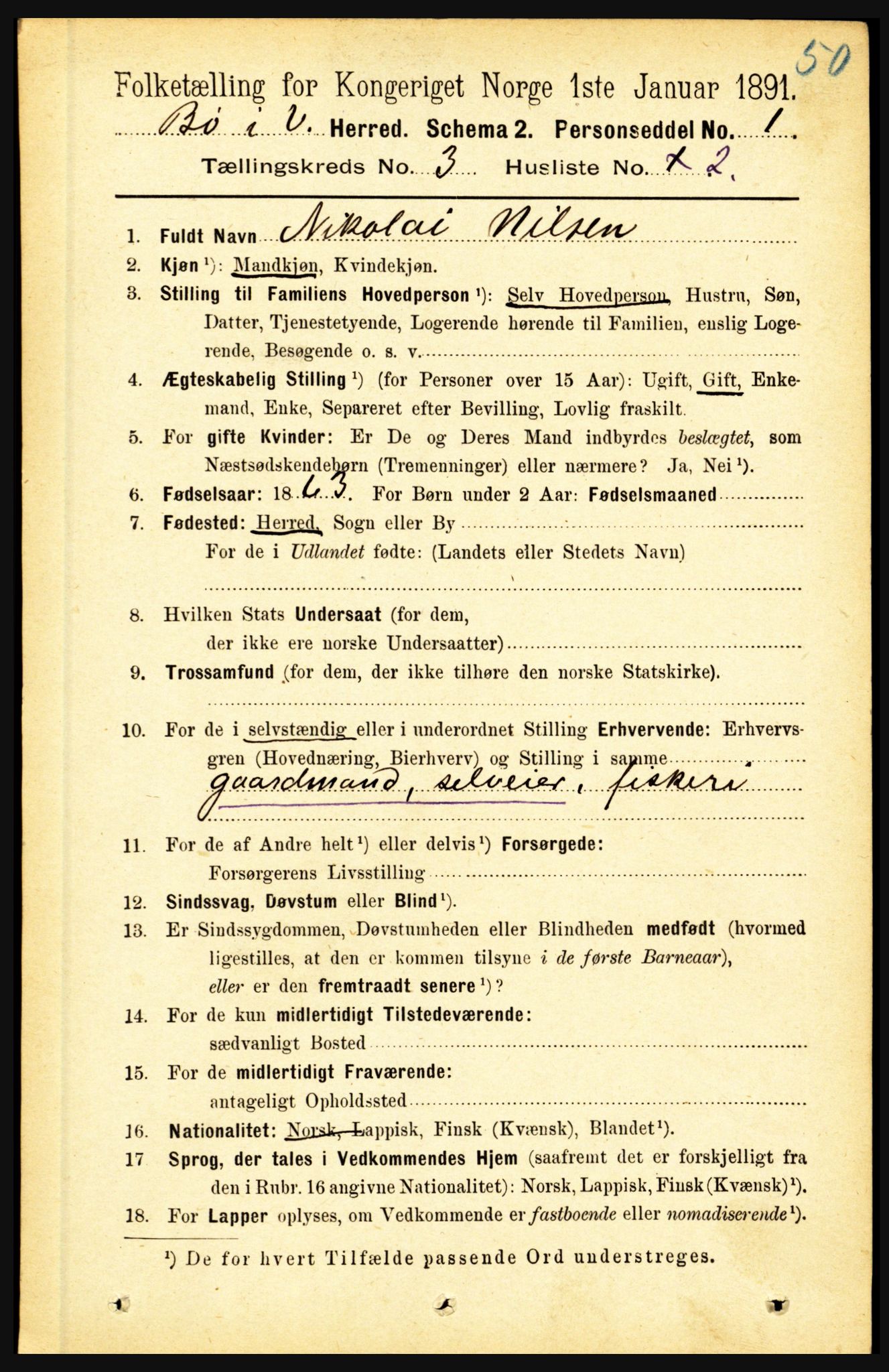 RA, 1891 census for 1867 Bø, 1891, p. 836