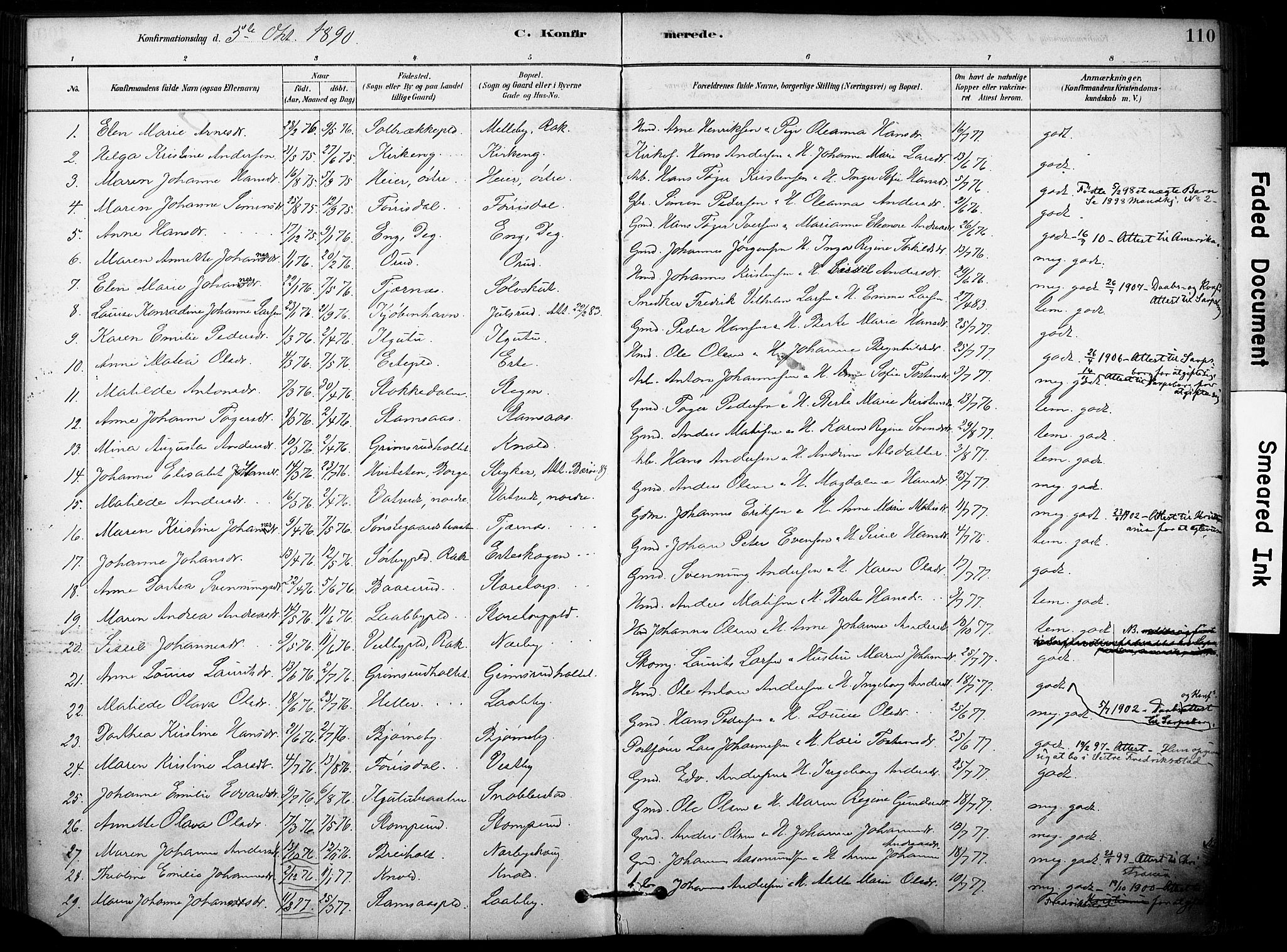 Rakkestad prestekontor Kirkebøker, AV/SAO-A-2008/F/Fb/L0001: Parish register (official) no. II 1, 1878-1899, p. 110