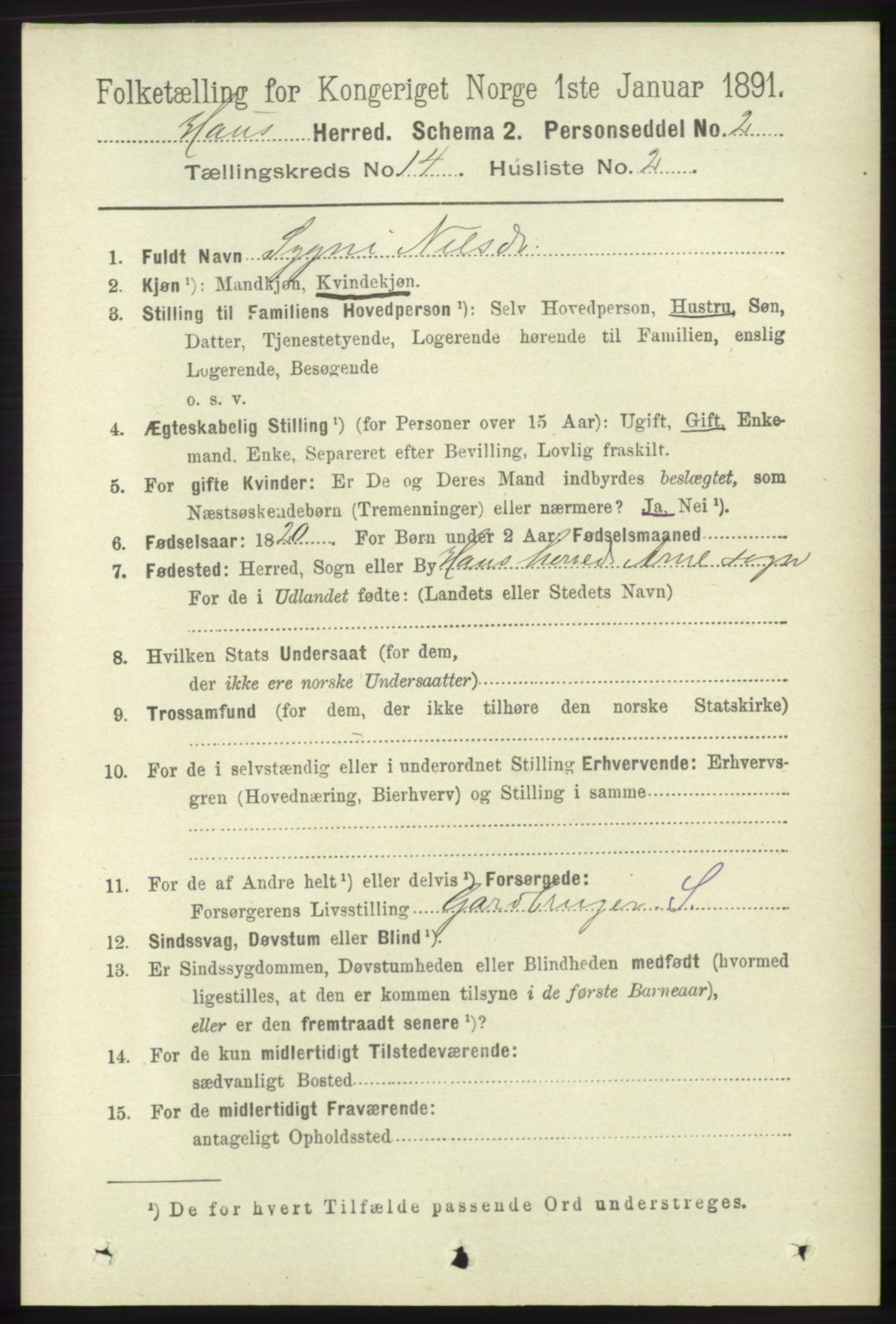 RA, 1891 census for 1250 Haus, 1891, p. 5875