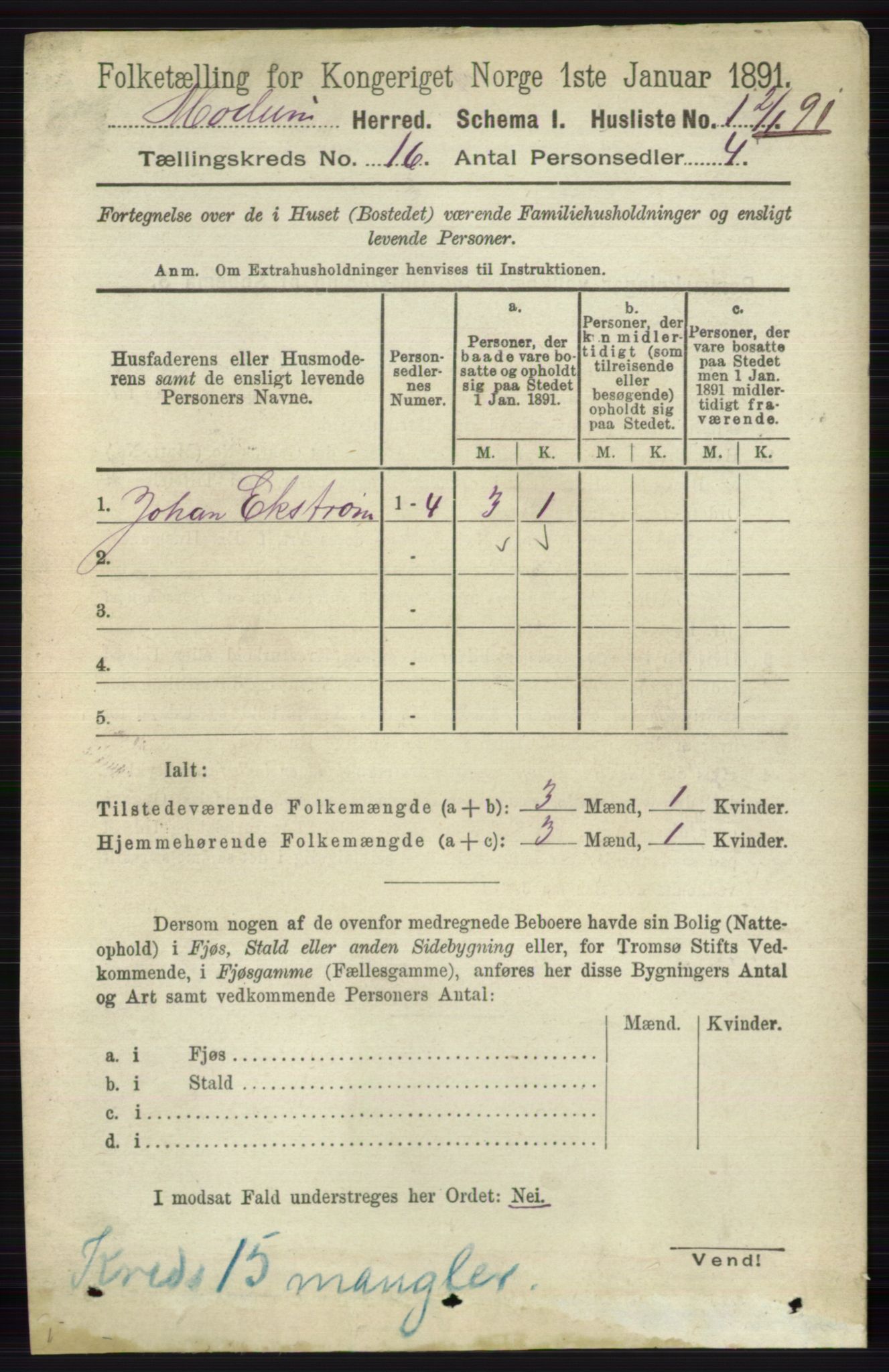 RA, 1891 census for 0623 Modum, 1891, p. 6115
