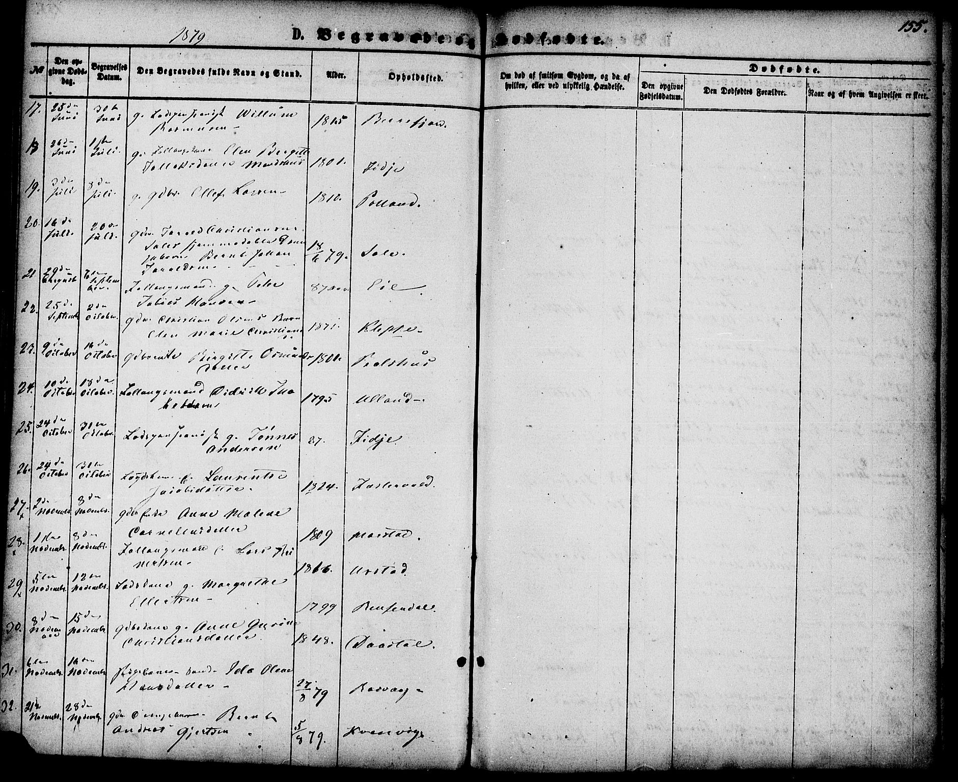 Flekkefjord sokneprestkontor, SAK/1111-0012/F/Fa/Fab/L0005: Parish register (official) no. A 5, 1870-1886, p. 155