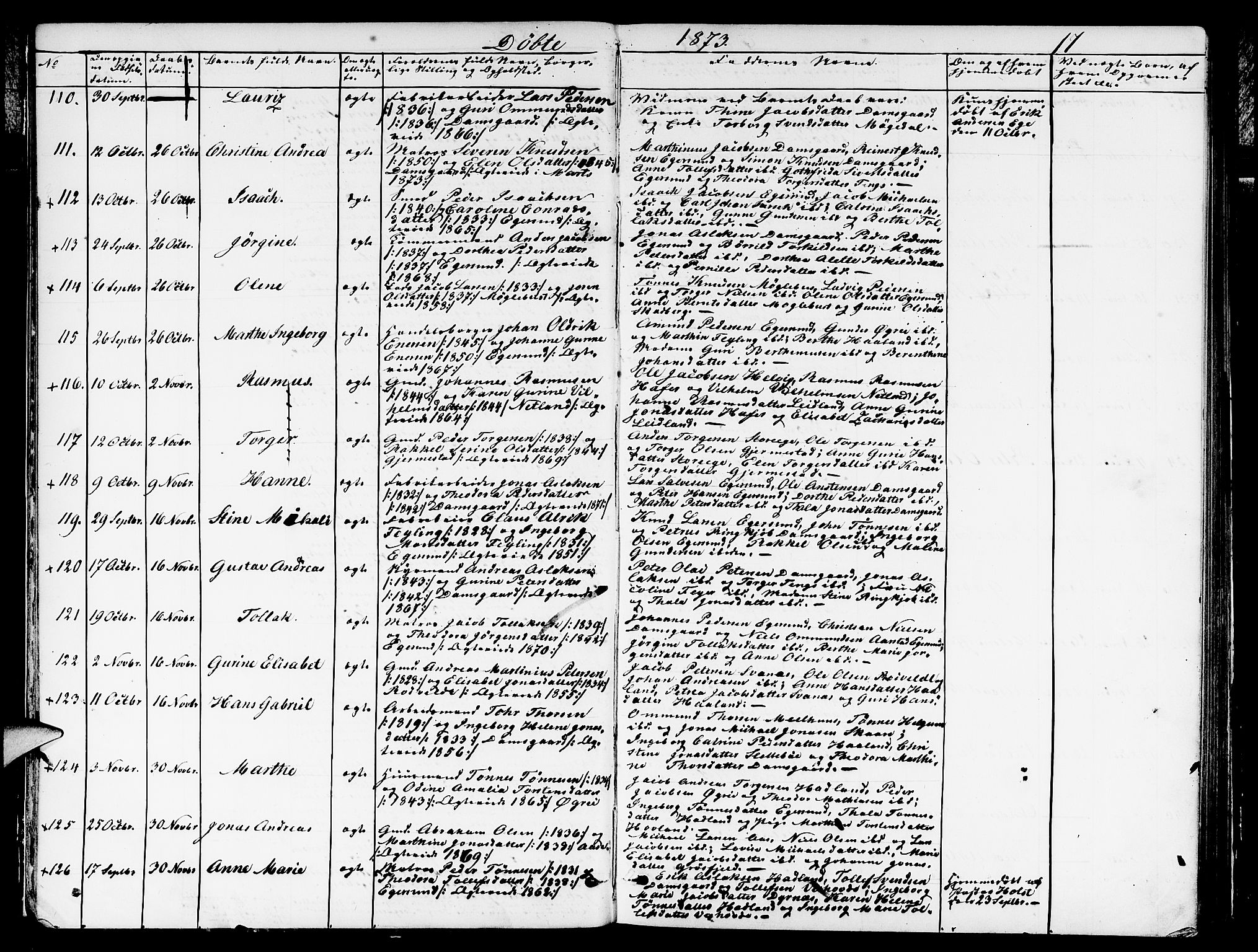 Eigersund sokneprestkontor, AV/SAST-A-101807/S09/L0005: Parish register (copy) no. B 5, 1872-1881, p. 17