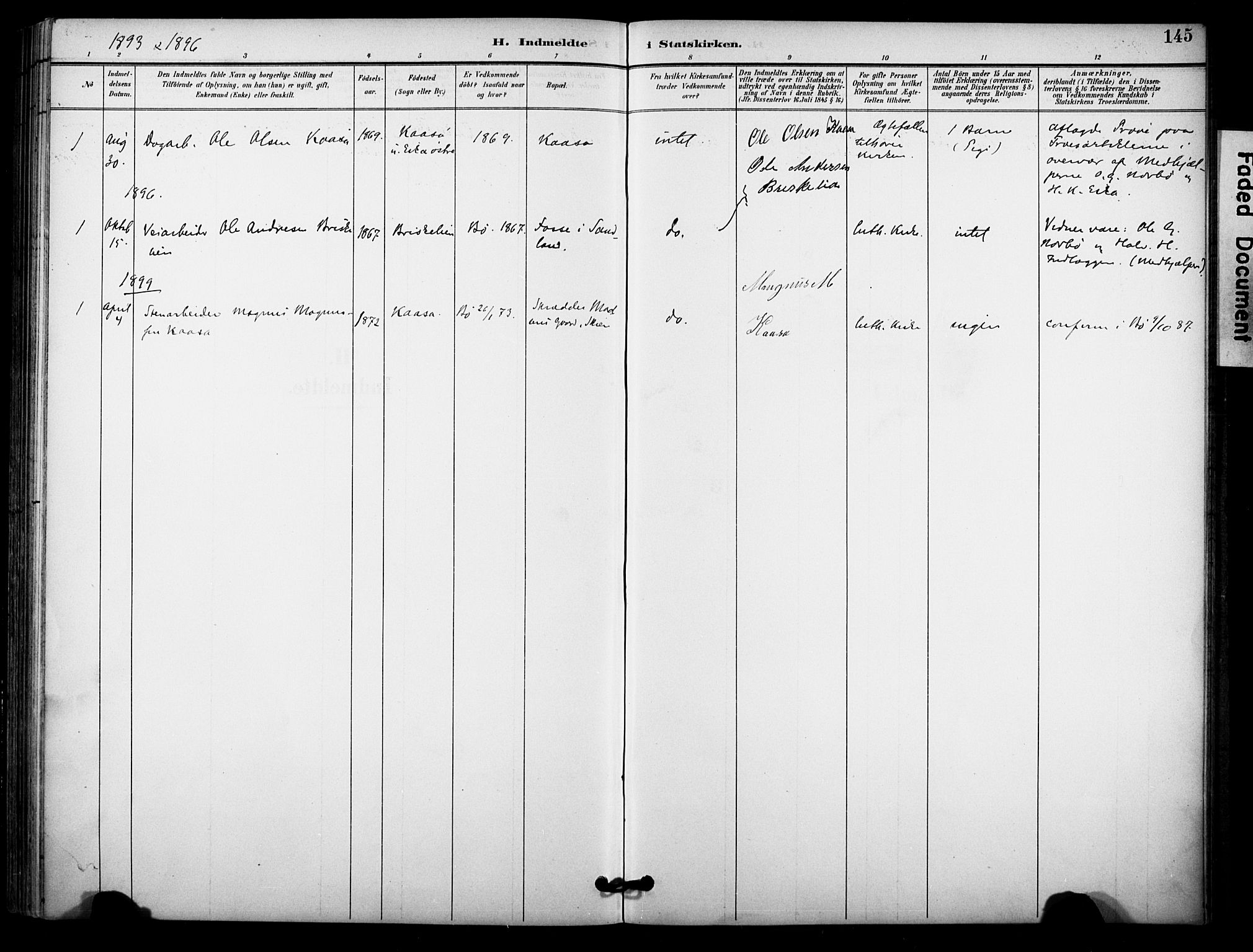 Bø kirkebøker, SAKO/A-257/F/Fa/L0011: Parish register (official) no. 11, 1892-1900, p. 145