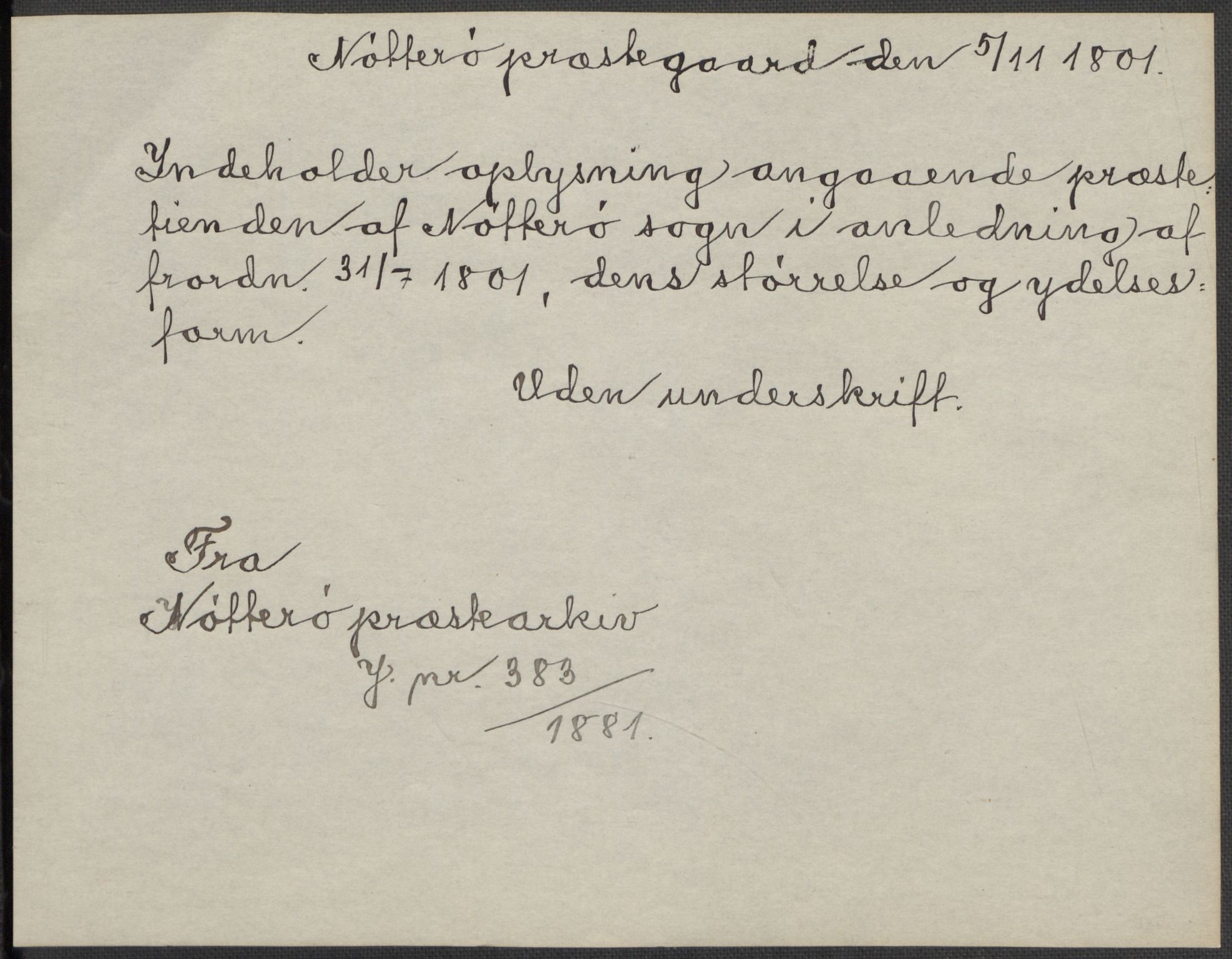 Riksarkivets diplomsamling, AV/RA-EA-5965/F15/L0023: Prestearkiv - Vestfold, 1582-1820, p. 89