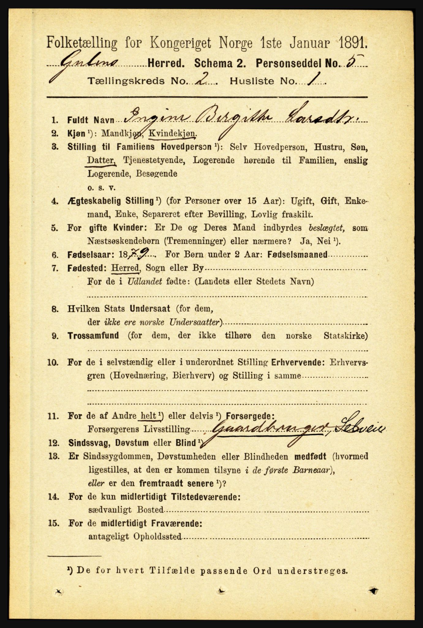 RA, 1891 census for 1411 Gulen, 1891, p. 496