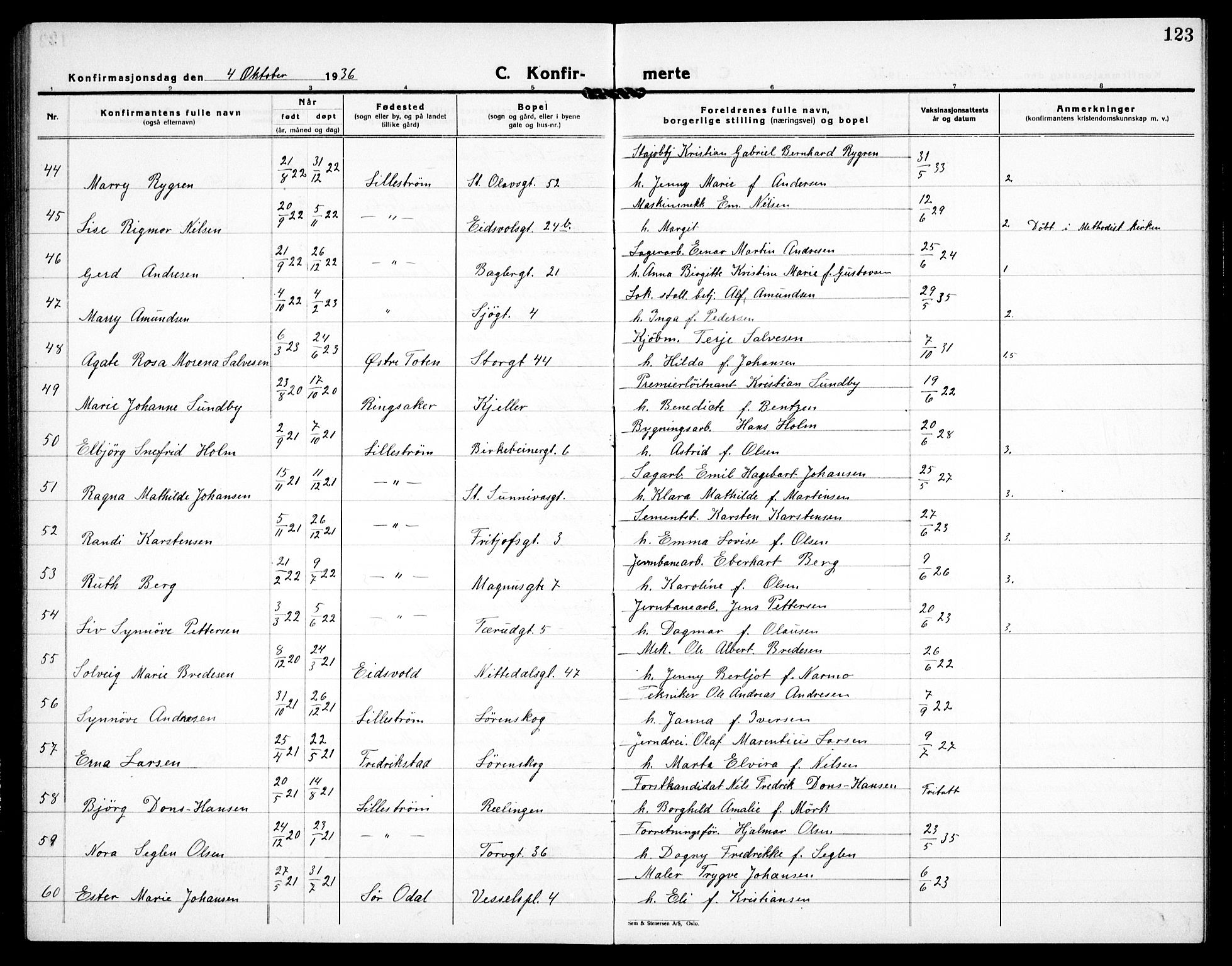 Skedsmo prestekontor Kirkebøker, AV/SAO-A-10033a/G/Gc/L0003: Parish register (copy) no. III 4, 1926-1939, p. 123
