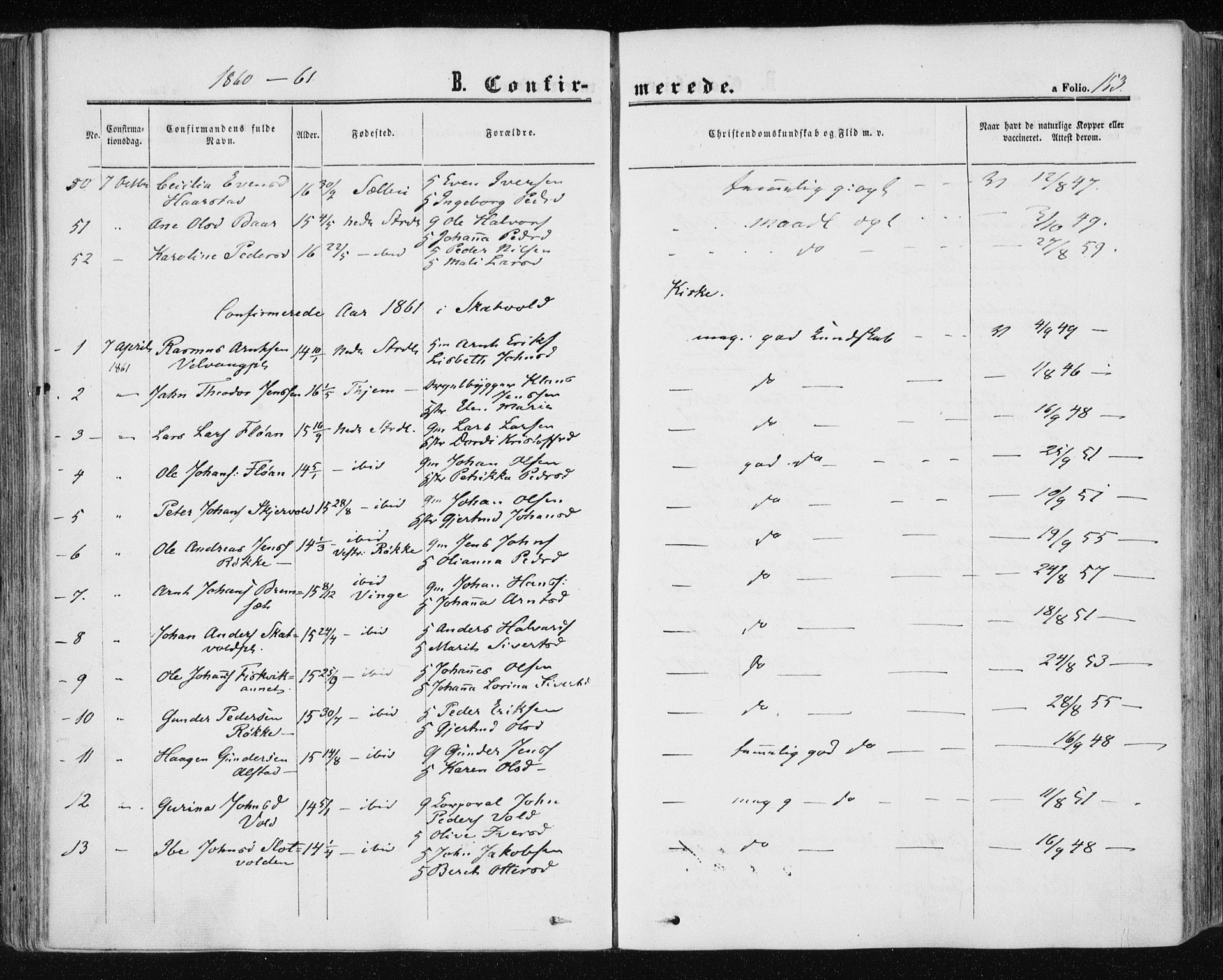 Ministerialprotokoller, klokkerbøker og fødselsregistre - Nord-Trøndelag, AV/SAT-A-1458/709/L0075: Parish register (official) no. 709A15, 1859-1870, p. 153