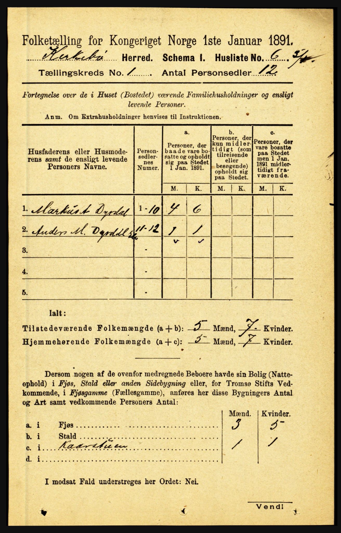 RA, 1891 census for 1416 Kyrkjebø, 1891, p. 25