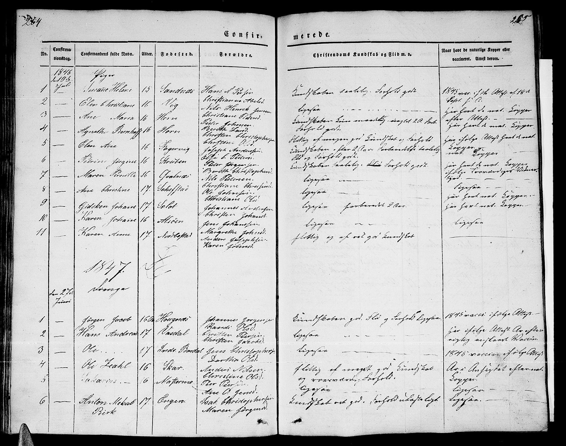 Ministerialprotokoller, klokkerbøker og fødselsregistre - Nordland, AV/SAT-A-1459/838/L0555: Parish register (copy) no. 838C02, 1842-1861, p. 264-265