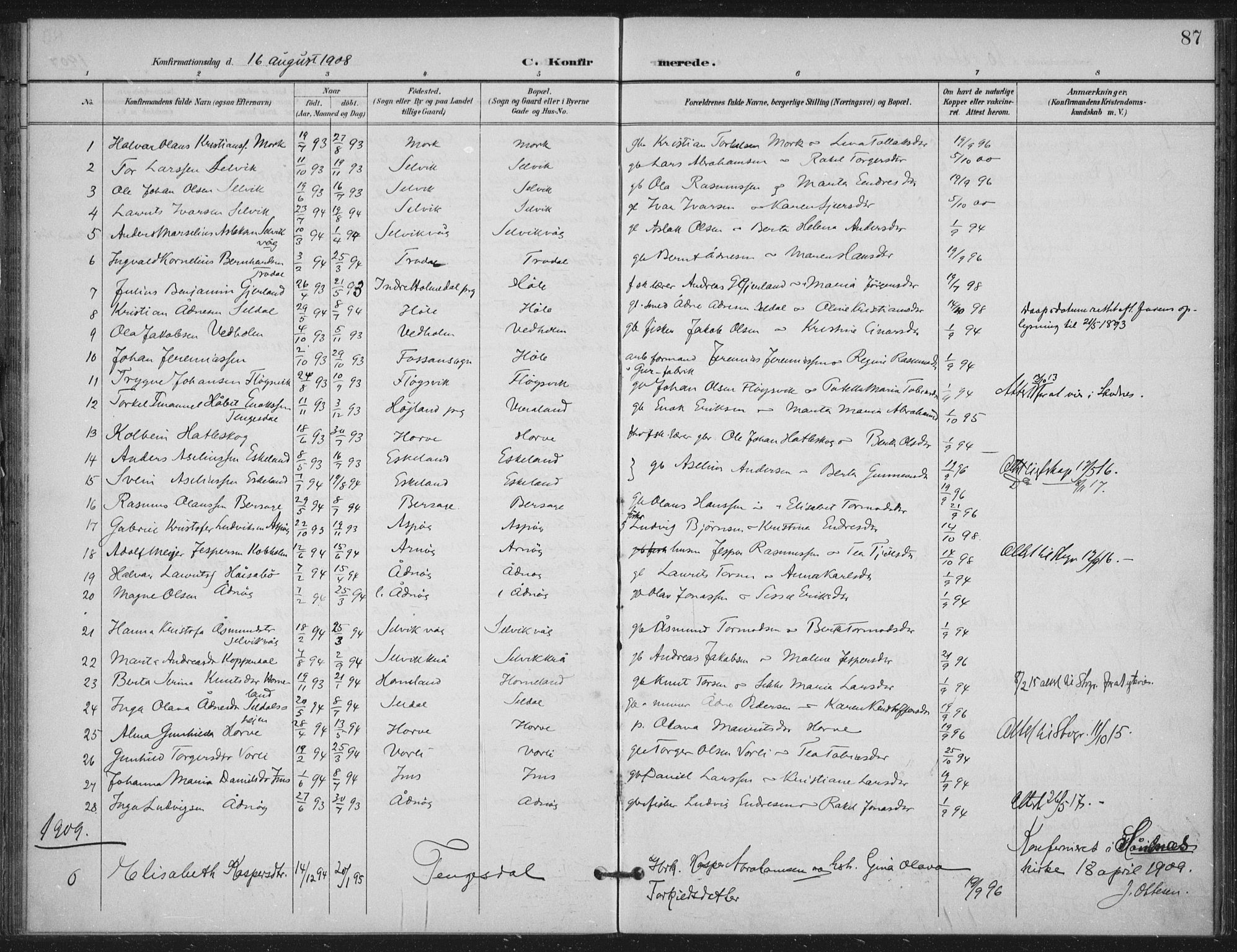 Høgsfjord sokneprestkontor, SAST/A-101624/H/Ha/Haa/L0008: Parish register (official) no. A 8, 1898-1920, p. 87