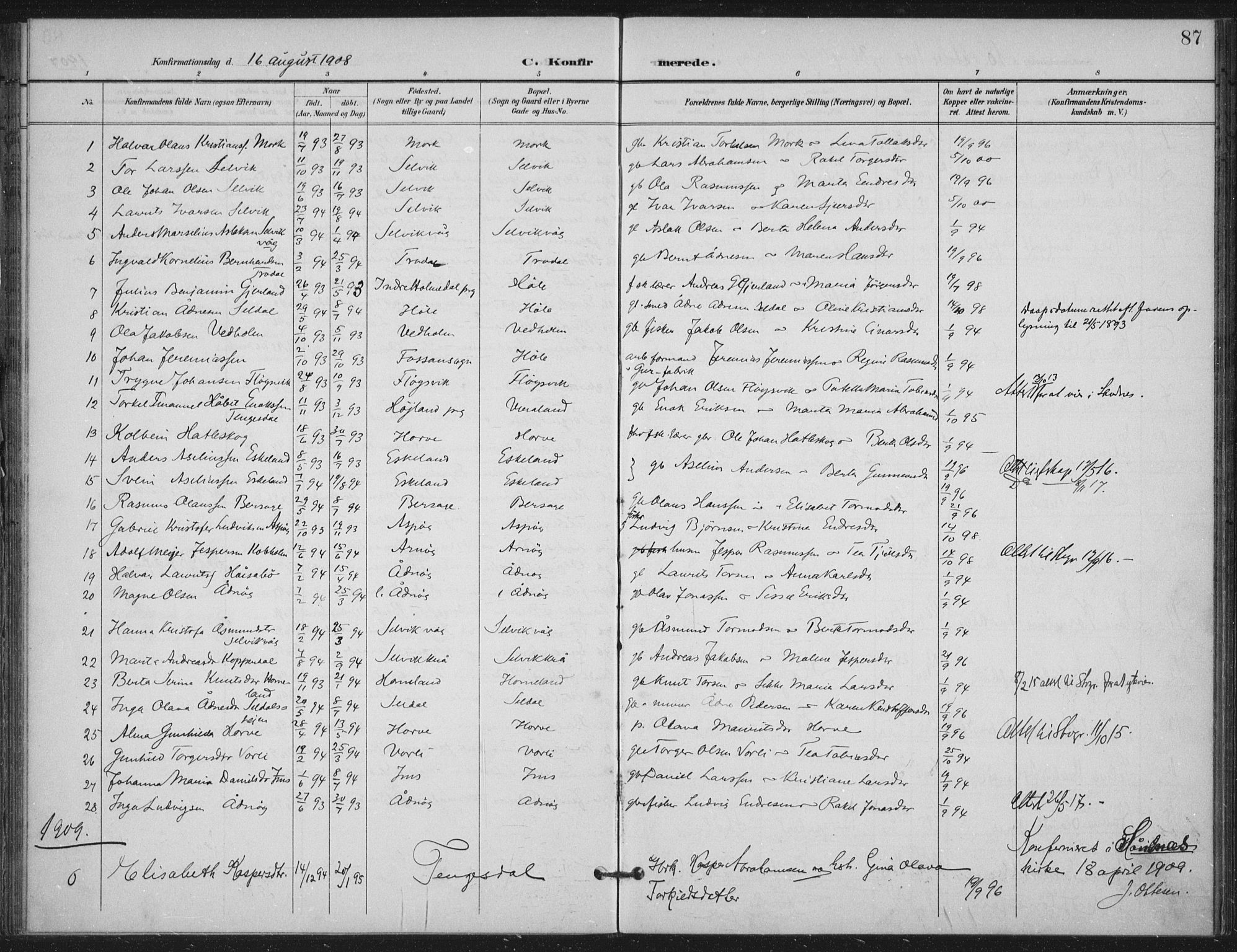 Høgsfjord sokneprestkontor, AV/SAST-A-101624/H/Ha/Haa/L0008: Parish register (official) no. A 8, 1898-1920, p. 87