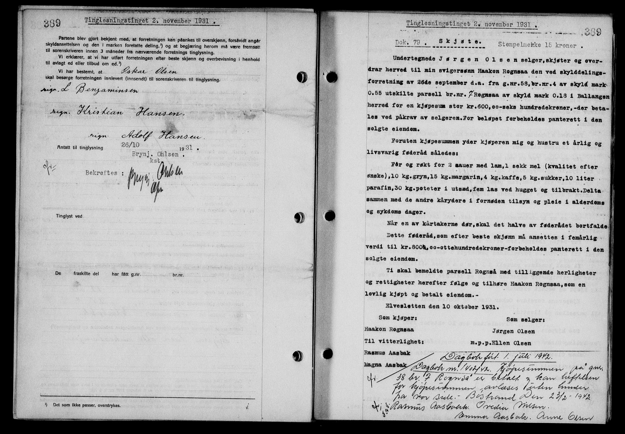 Steigen og Ofoten sorenskriveri, AV/SAT-A-0030/1/2/2C/L0019: Mortgage book no. 22, 1931-1931, Deed date: 02.11.1931