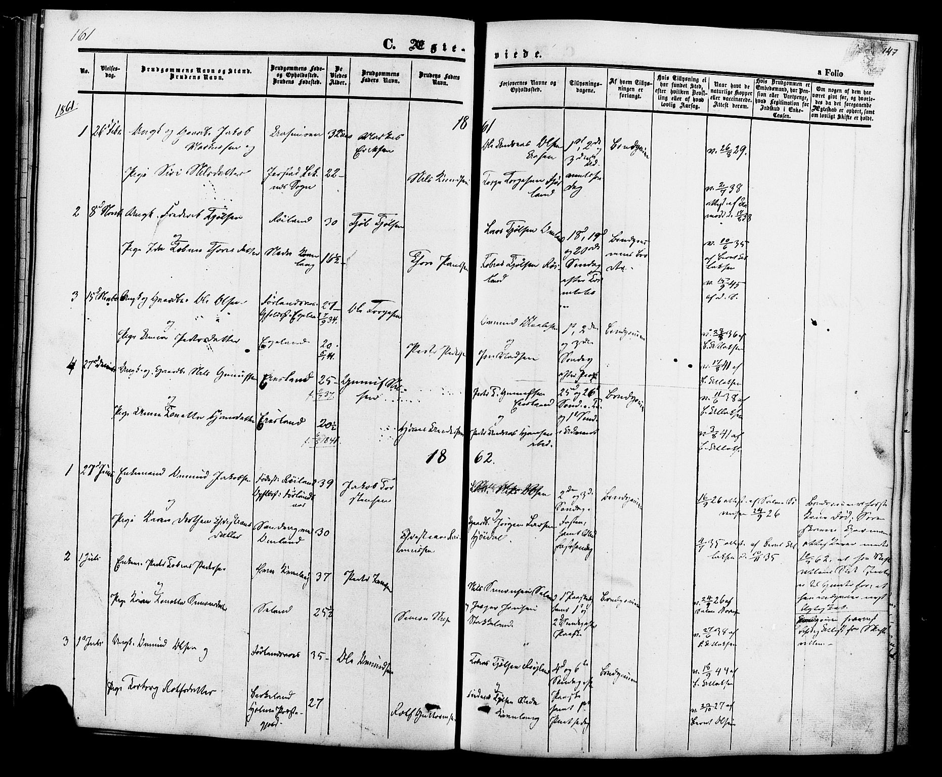 Fjotland sokneprestkontor, AV/SAK-1111-0010/F/Fa/L0001: Parish register (official) no. A 1, 1850-1879, p. 147