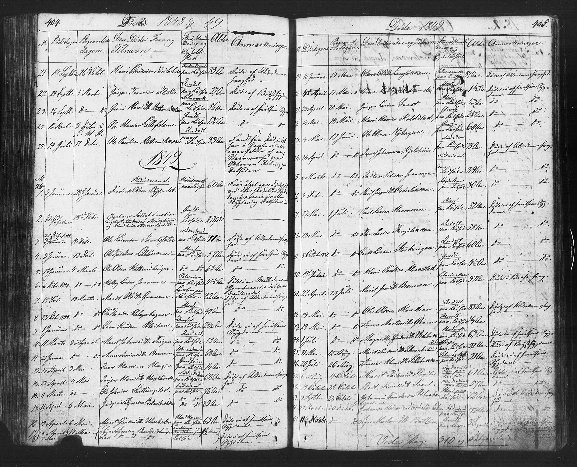 Lesja prestekontor, SAH/PREST-068/H/Ha/Hab/L0002: Parish register (copy) no. 2, 1832-1850, p. 404-405