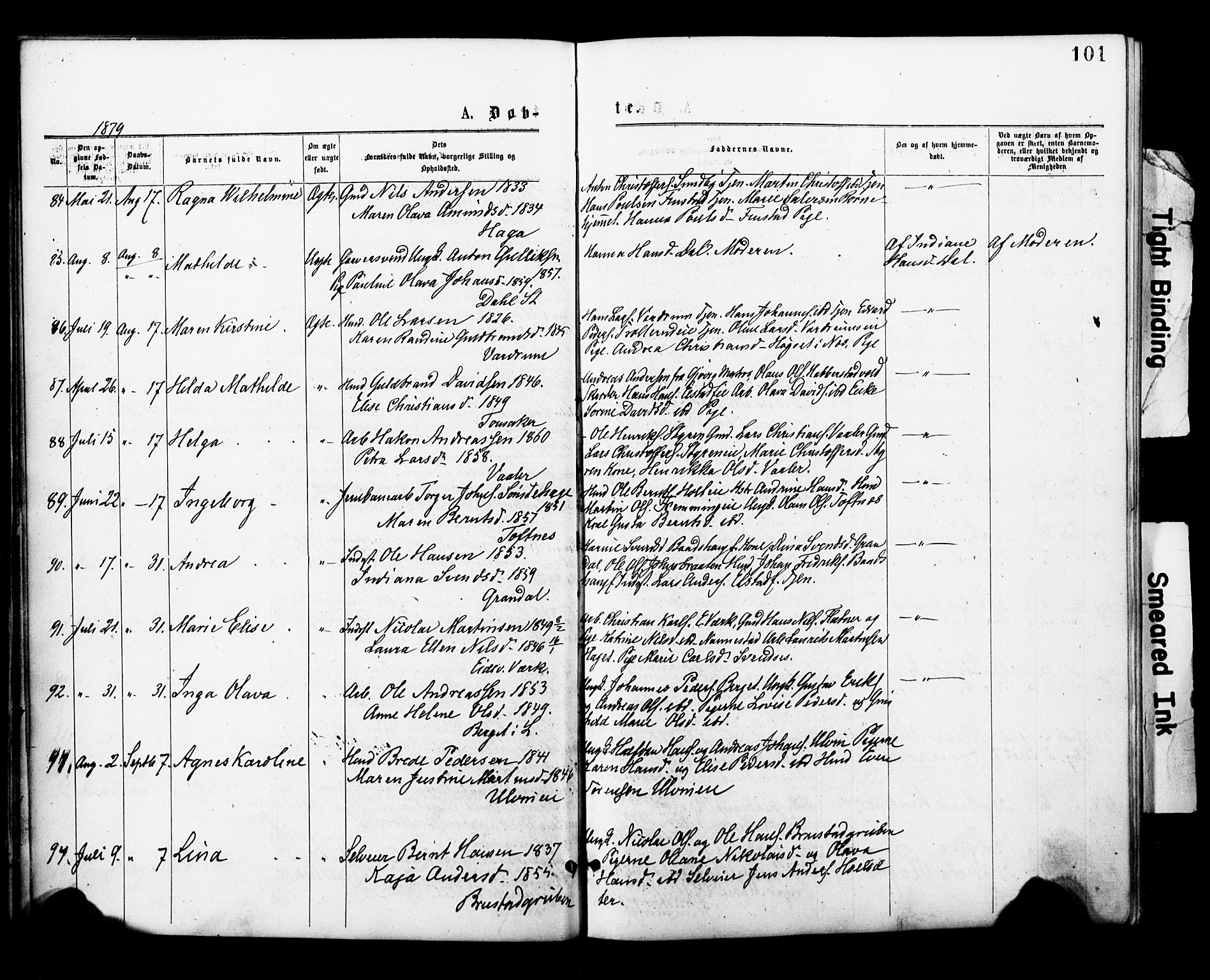 Eidsvoll prestekontor Kirkebøker, AV/SAO-A-10888/F/Fa/L0001: Parish register (official) no. I 1, 1877-1881, p. 101