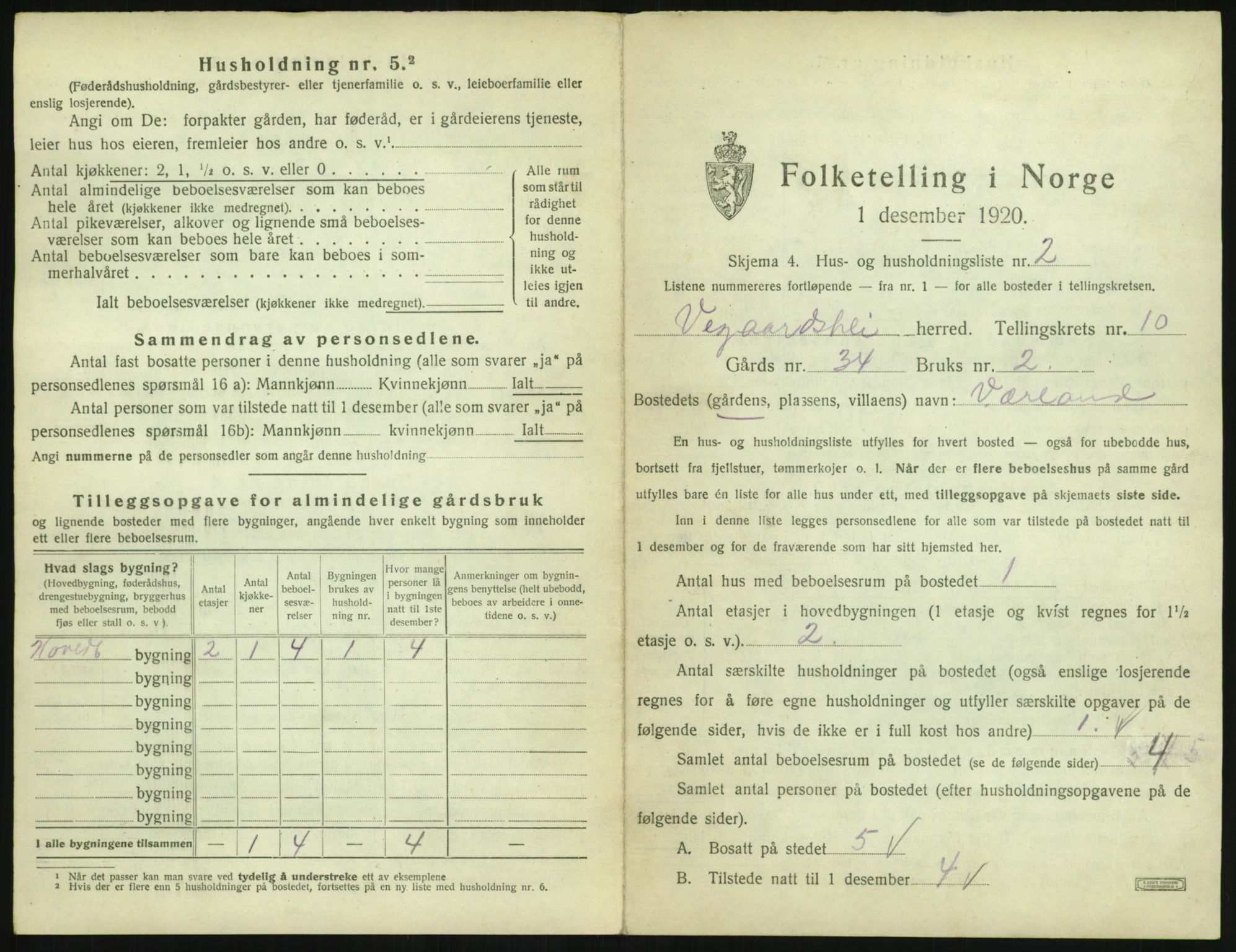 SAK, 1920 census for Vegårshei, 1920, p. 512