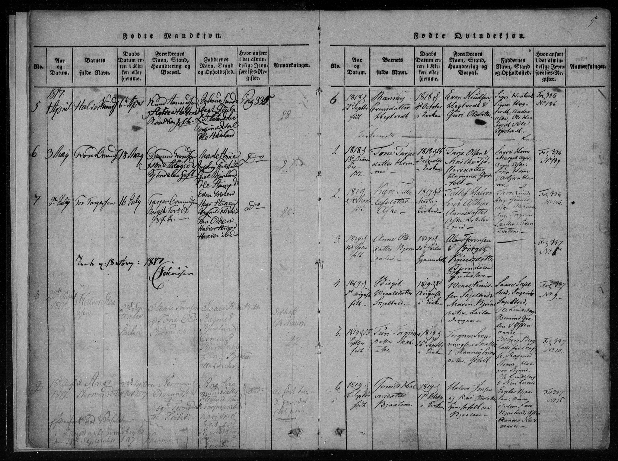 Lårdal kirkebøker, SAKO/A-284/F/Fa/L0005: Parish register (official) no. I 5, 1815-1860, p. 5