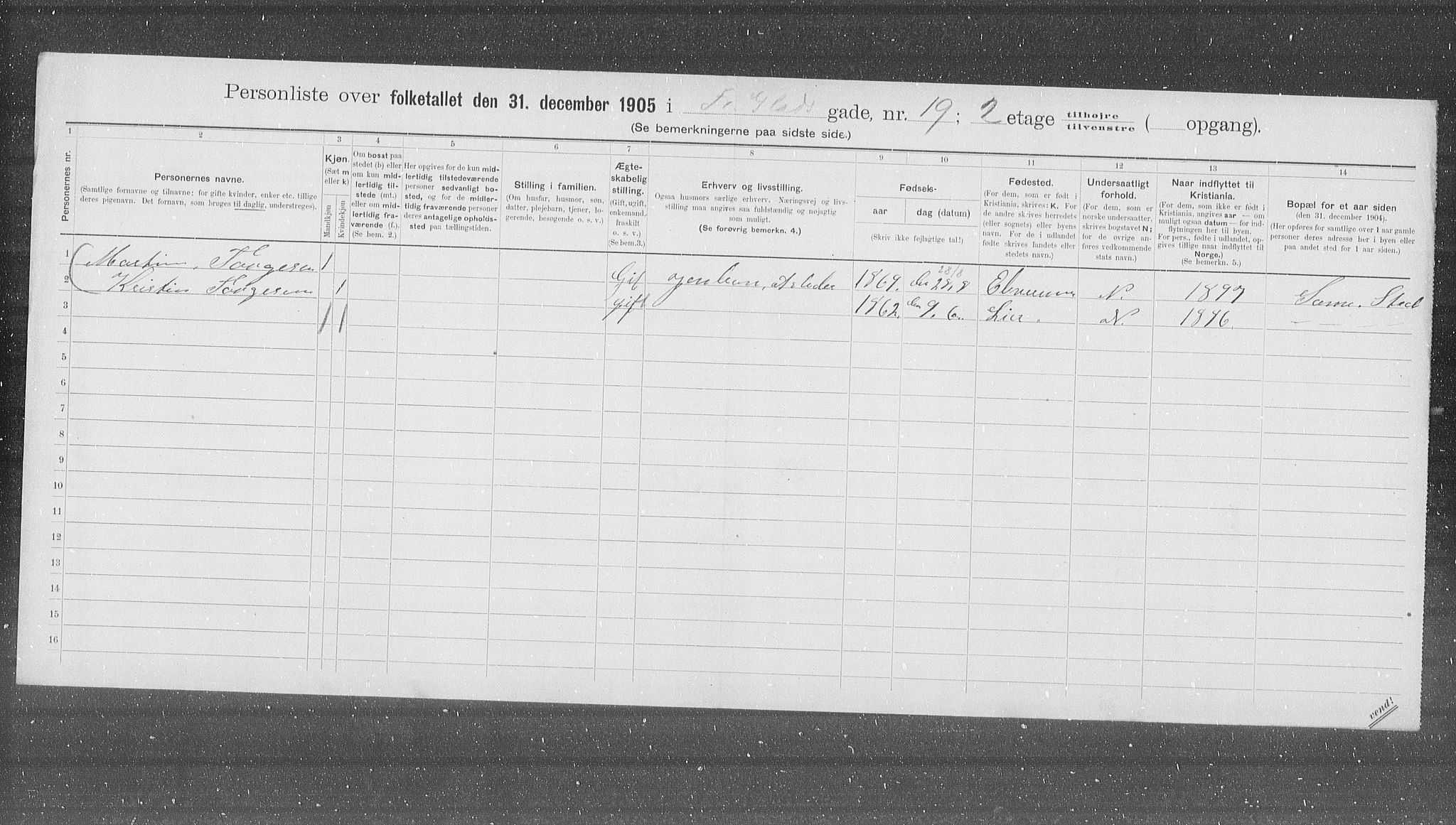 OBA, Municipal Census 1905 for Kristiania, 1905, p. 13785