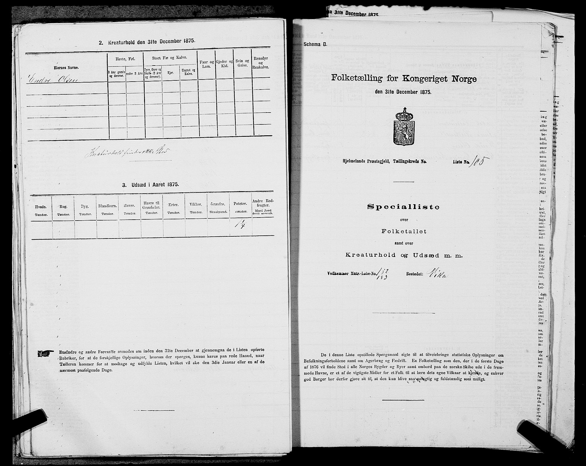 SAST, 1875 census for 1133P Hjelmeland, 1875, p. 895