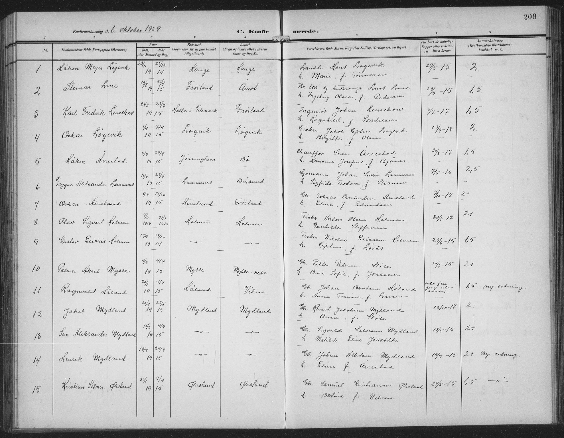 Sokndal sokneprestkontor, AV/SAST-A-101808: Parish register (copy) no. B 8, 1908-1934, p. 209