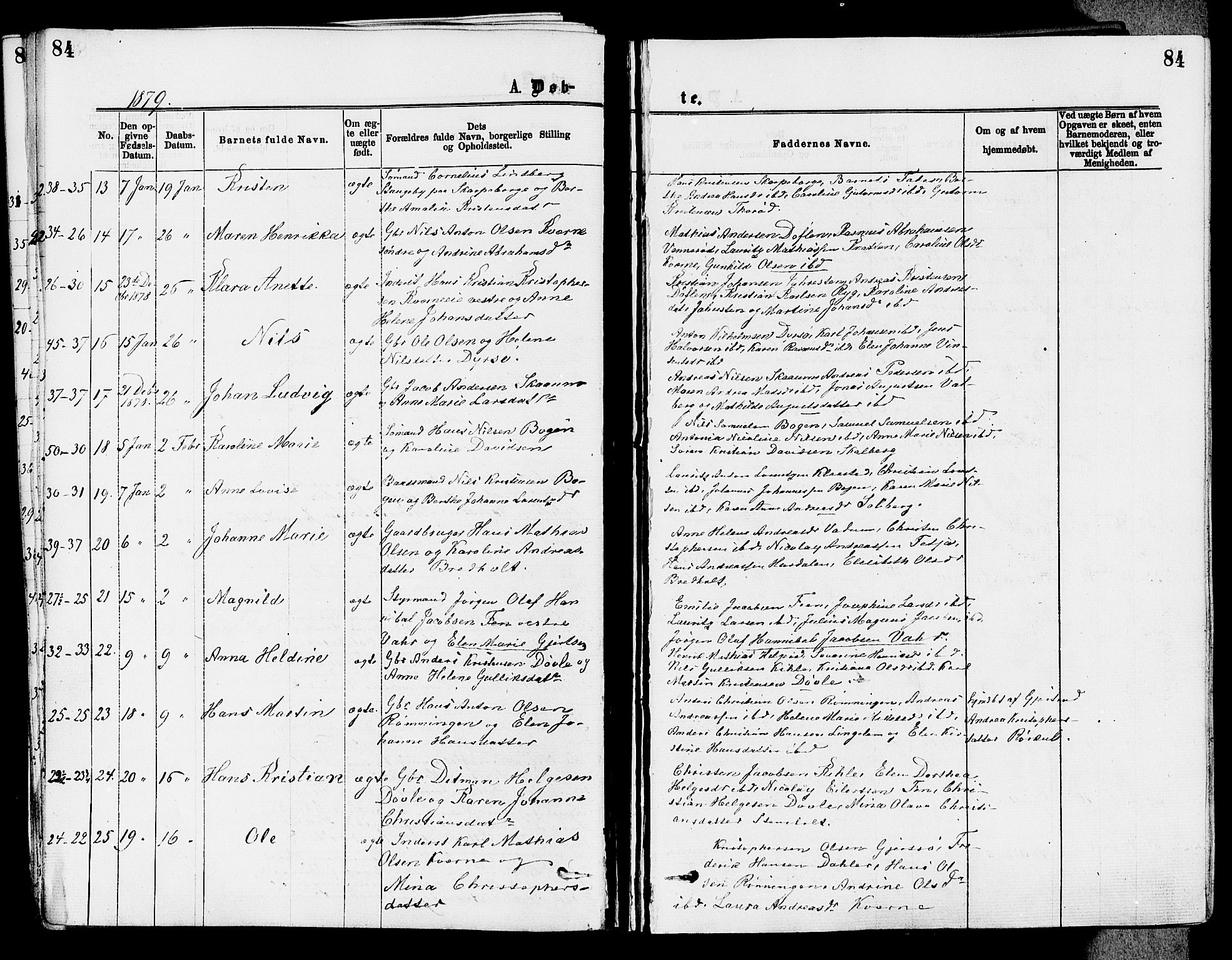 Stokke kirkebøker, AV/SAKO-A-320/F/Fa/L0009: Parish register (official) no. I 9, 1872-1883, p. 84