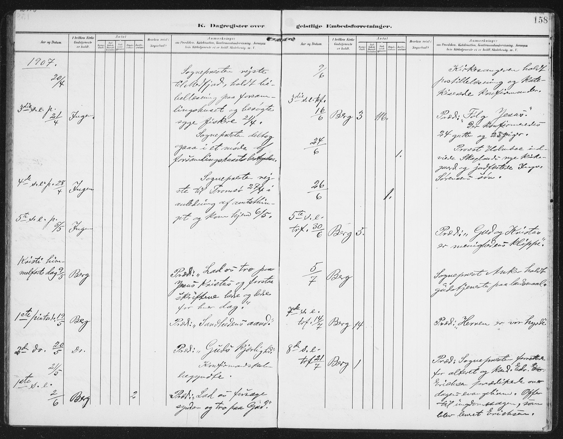 Berg sokneprestkontor, AV/SATØ-S-1318/G/Ga/Gaa/L0007kirke: Parish register (official) no. 7, 1906-1915, p. 158