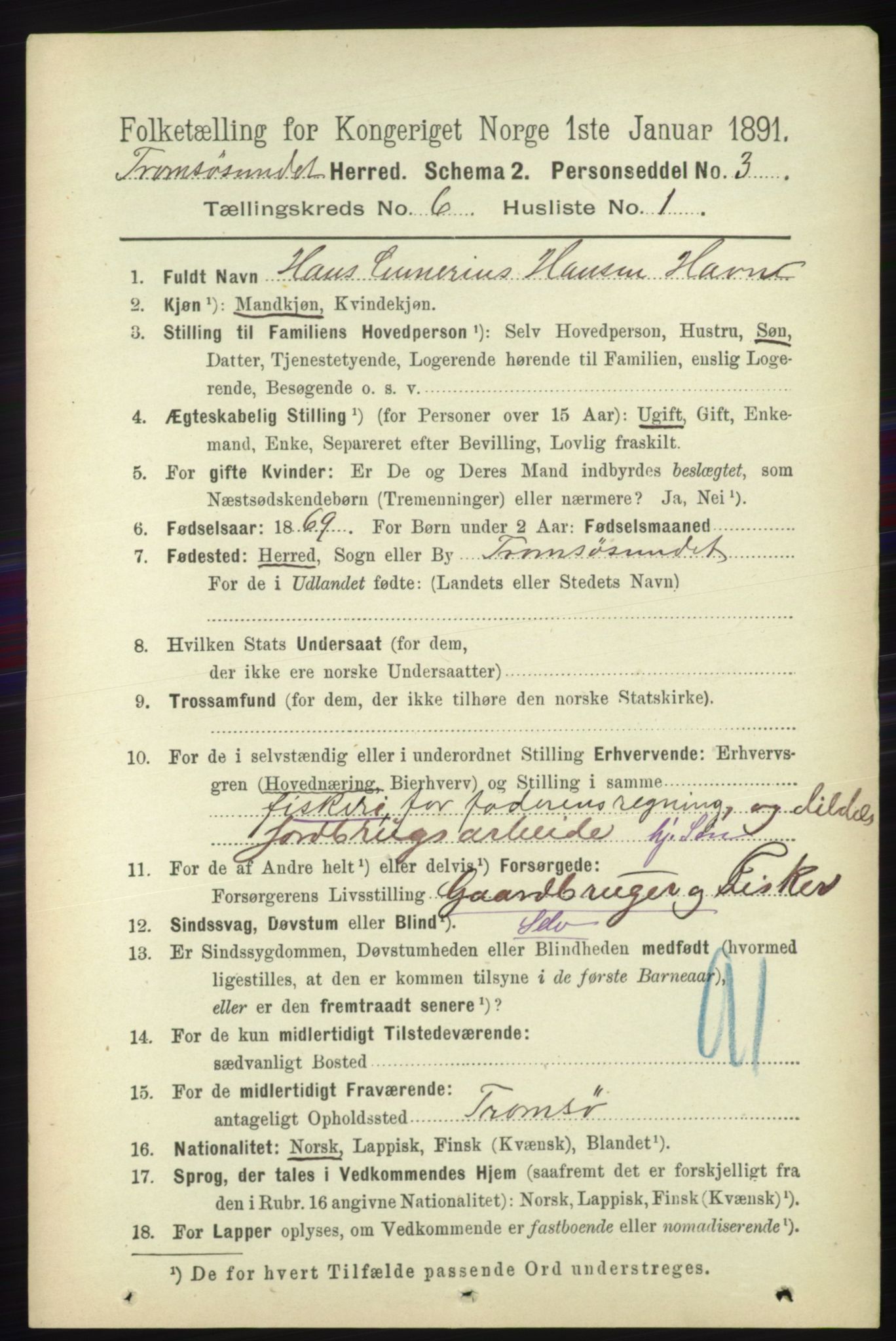 RA, 1891 census for 1934 Tromsøysund, 1891, p. 3000