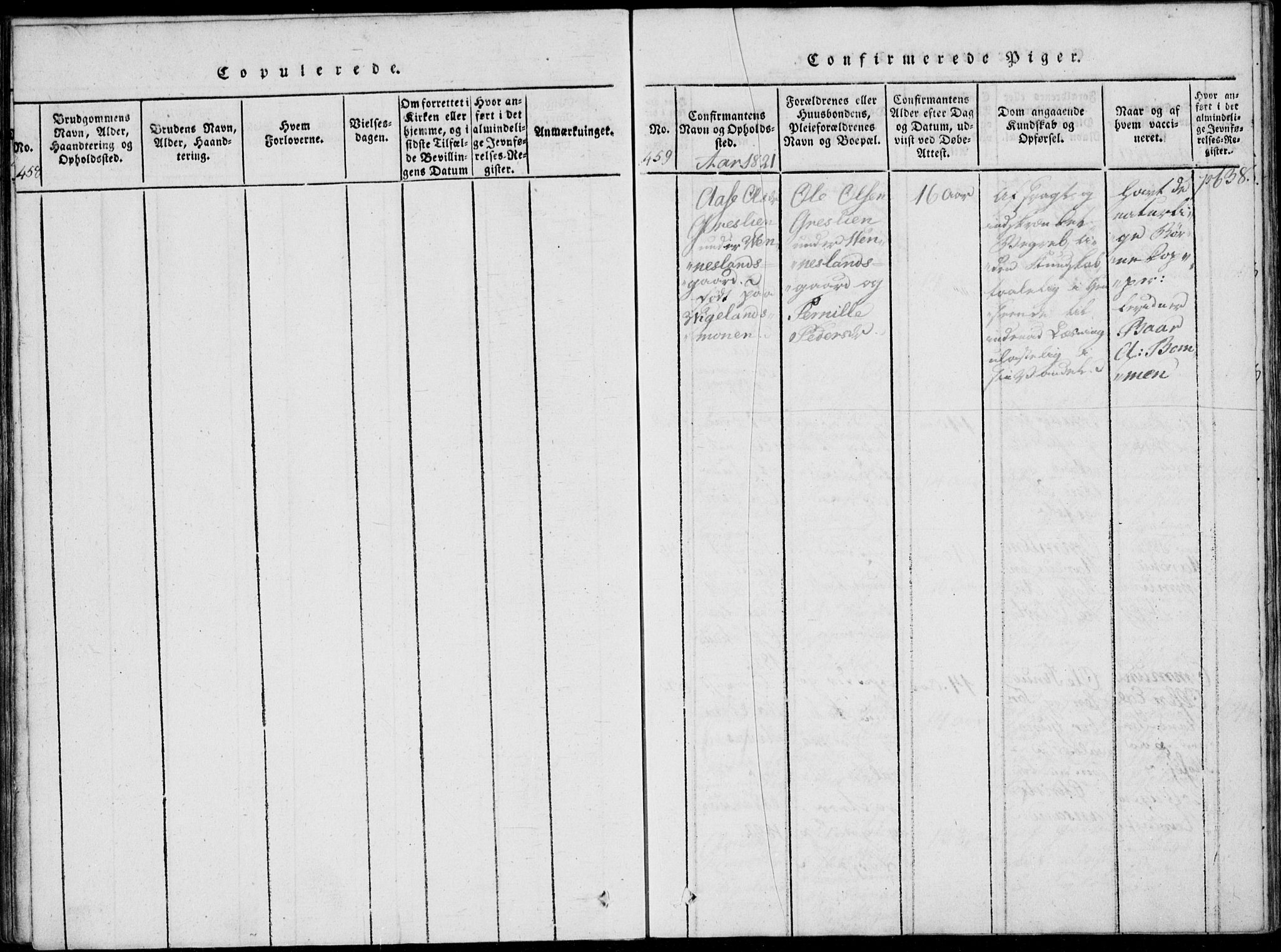 Vennesla sokneprestkontor, AV/SAK-1111-0045/Fa/Fab/L0003: Parish register (official) no. A 3, 1820-1834, p. 458-459