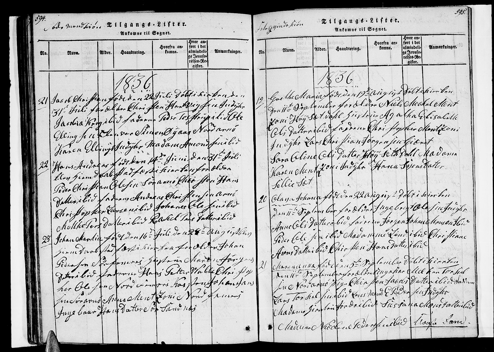 Ministerialprotokoller, klokkerbøker og fødselsregistre - Nordland, AV/SAT-A-1459/805/L0105: Parish register (copy) no. 805C01, 1820-1839, p. 594-595