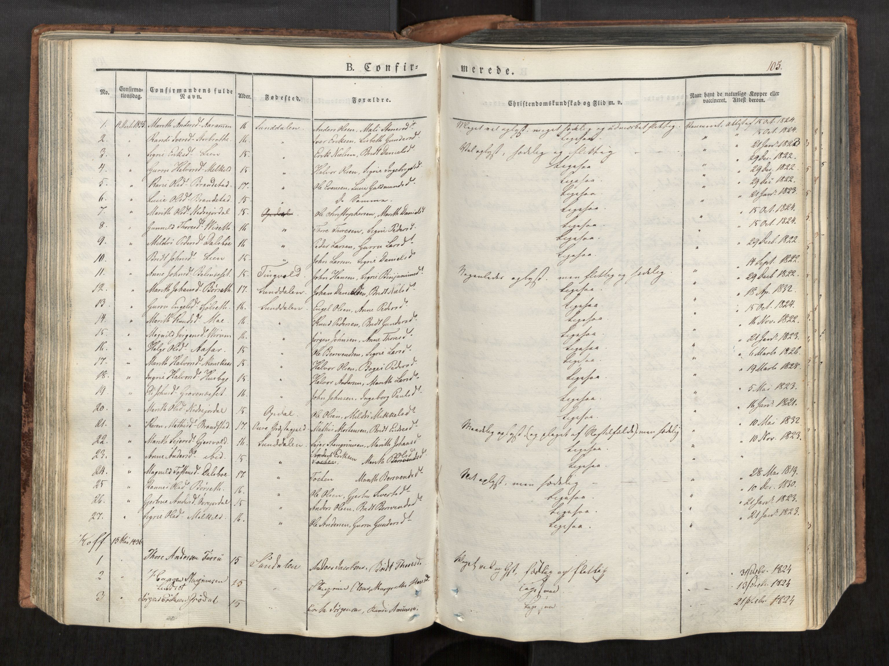 Ministerialprotokoller, klokkerbøker og fødselsregistre - Møre og Romsdal, SAT/A-1454/590/L1012: Parish register (official) no. 590A04, 1832-1846, p. 105