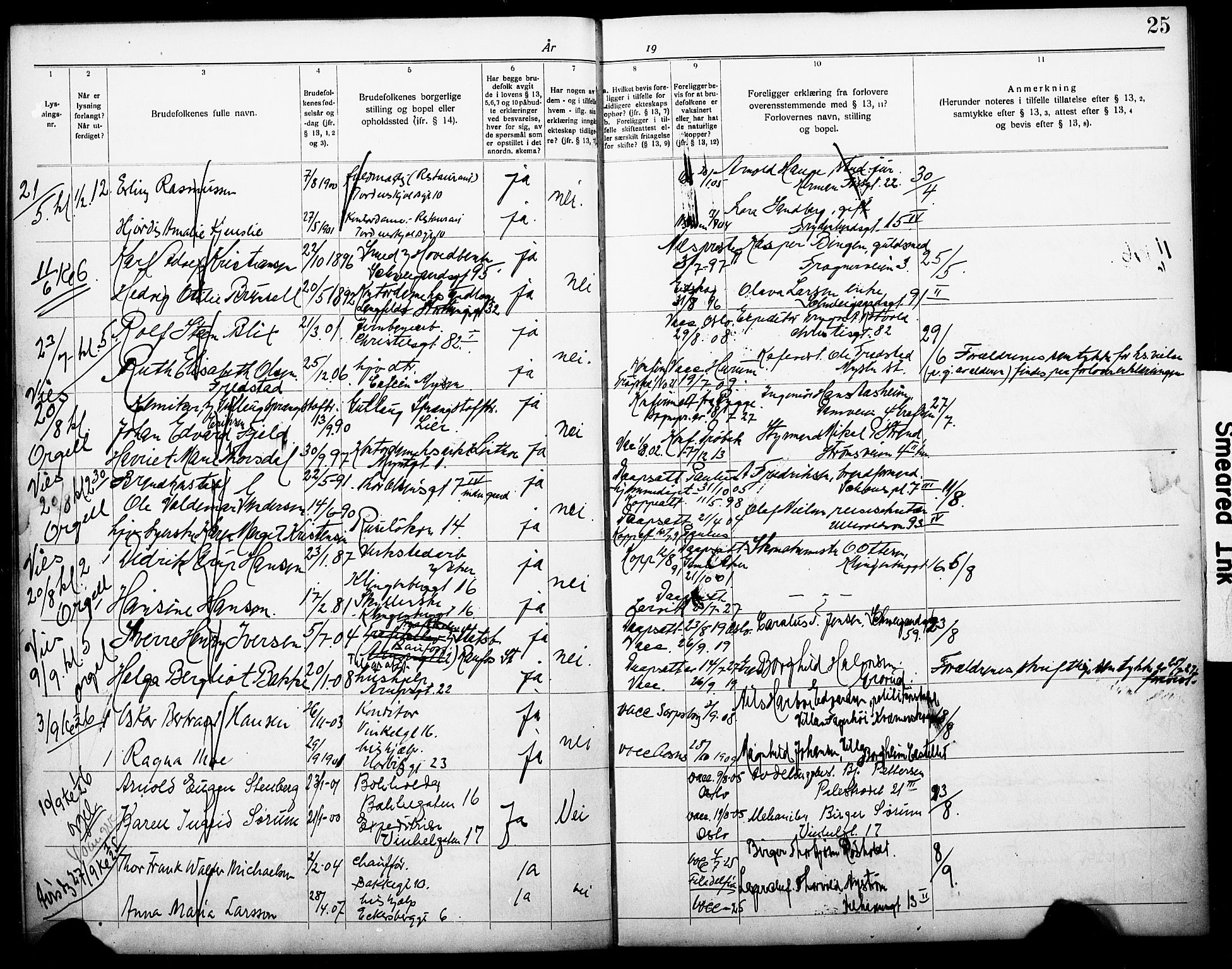 Piperviken prestekontor Kirkebøker, SAO/A-10874/H/L0001: Banns register no. 1, 1919-1930, p. 25