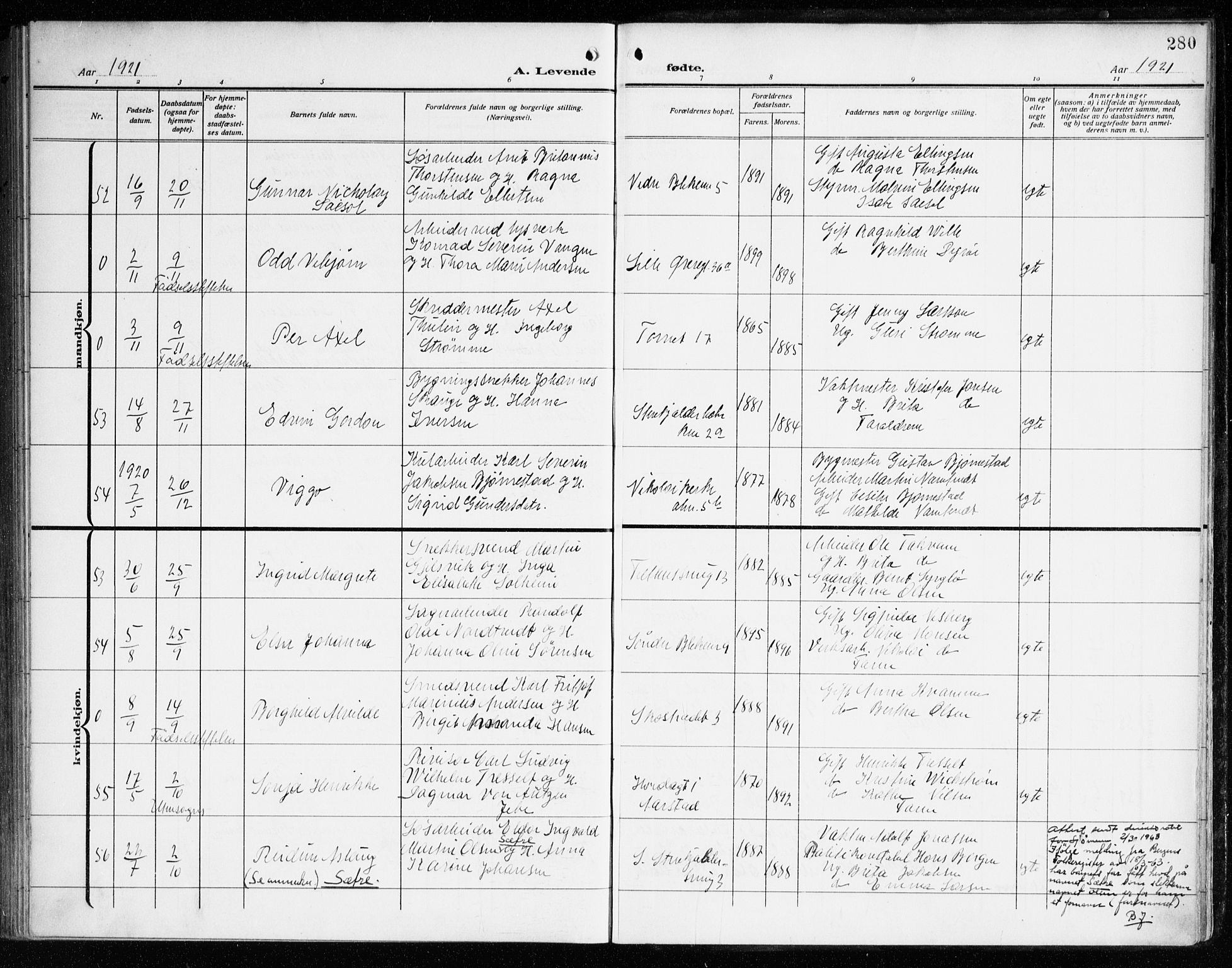 Korskirken sokneprestembete, AV/SAB-A-76101/H/Haa: Parish register (official) no. B 10, 1909-1923, p. 280