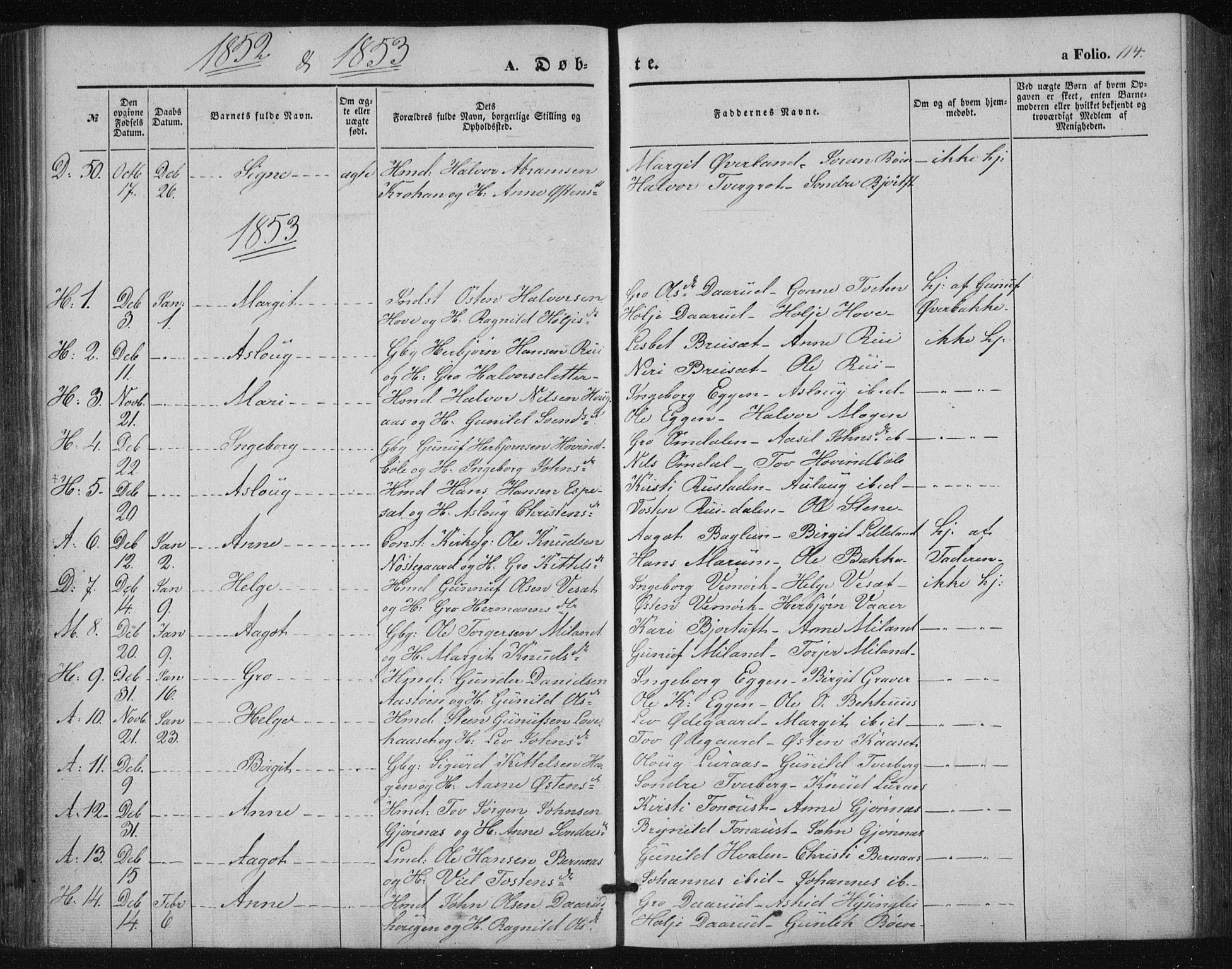 Tinn kirkebøker, AV/SAKO-A-308/F/Fa/L0005: Parish register (official) no. I 5, 1844-1856, p. 114