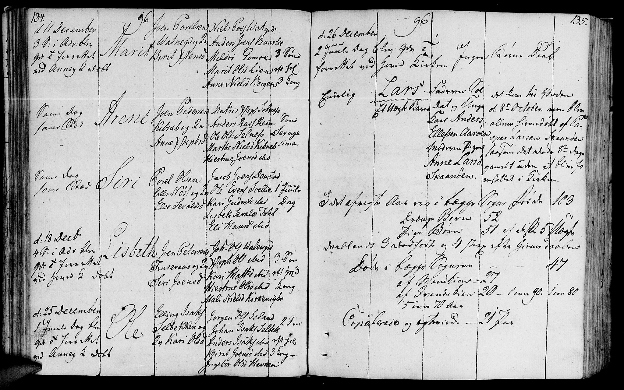 Ministerialprotokoller, klokkerbøker og fødselsregistre - Sør-Trøndelag, AV/SAT-A-1456/646/L0606: Parish register (official) no. 646A04, 1791-1805, p. 134-135