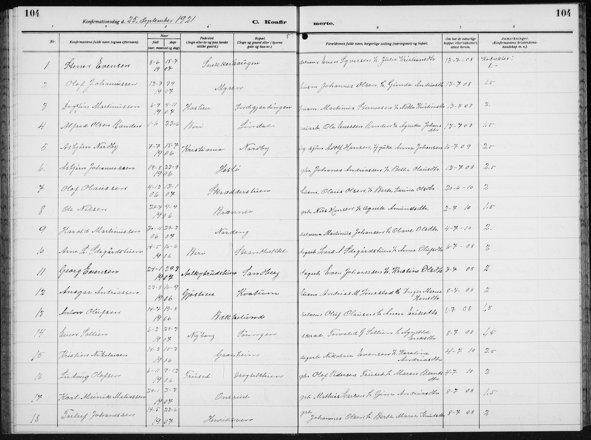 Biri prestekontor, AV/SAH-PREST-096/H/Ha/Hab/L0007: Parish register (copy) no. 7, 1919-1941, p. 104