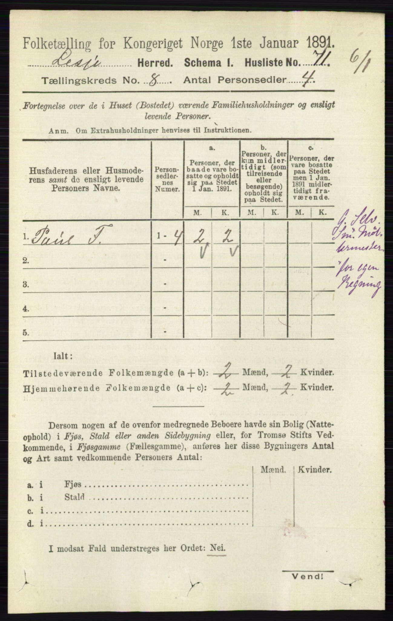 RA, 1891 census for 0512 Lesja, 1891, p. 2976