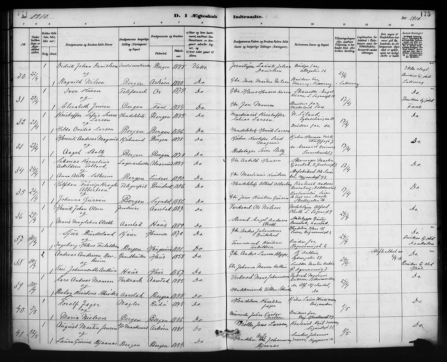 Johanneskirken sokneprestembete, SAB/A-76001/H/Hab: Parish register (copy) no. C 1, 1885-1912, p. 175