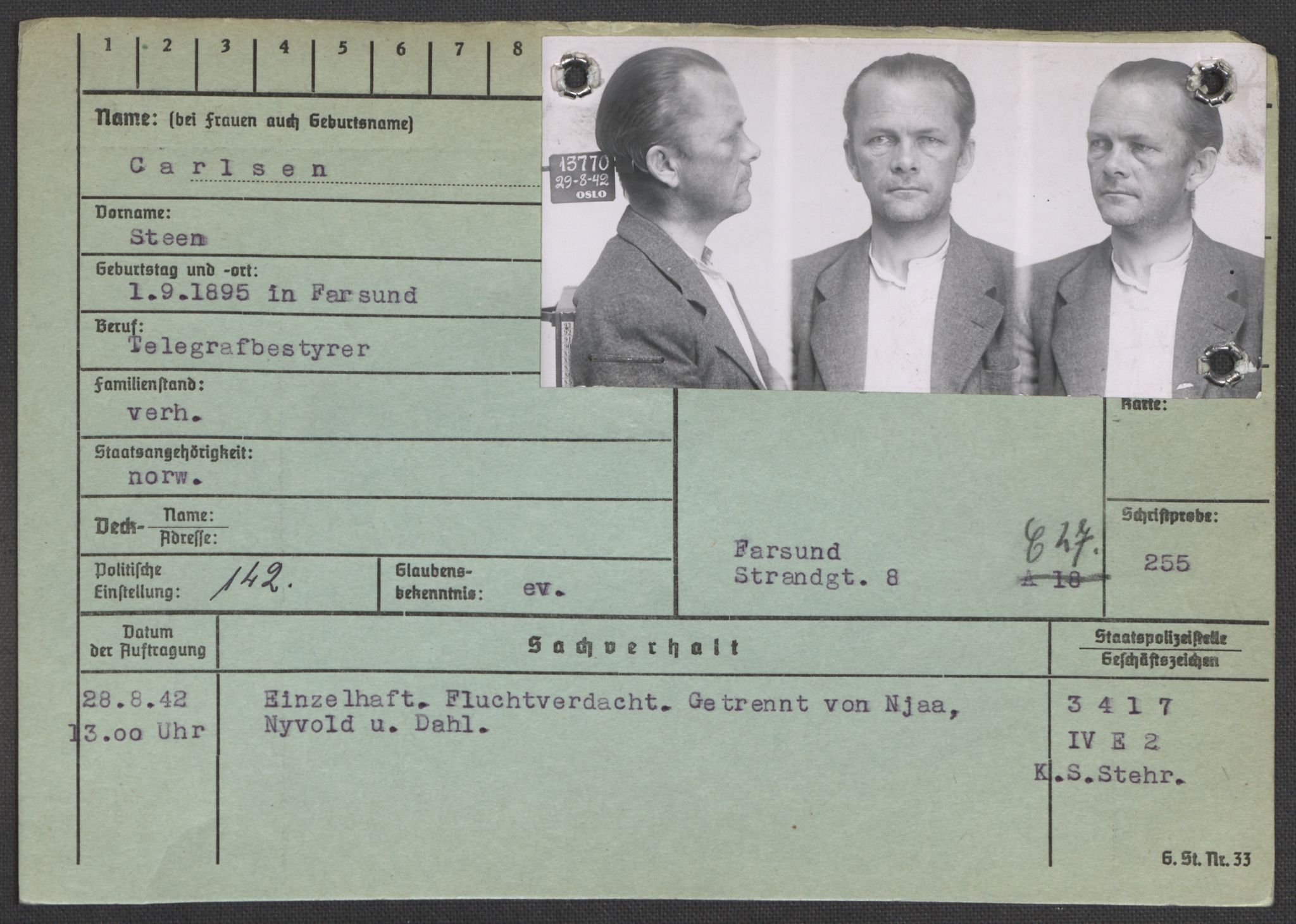 Befehlshaber der Sicherheitspolizei und des SD, AV/RA-RAFA-5969/E/Ea/Eaa/L0002: Register over norske fanger i Møllergata 19: Bj-Eng, 1940-1945, p. 671