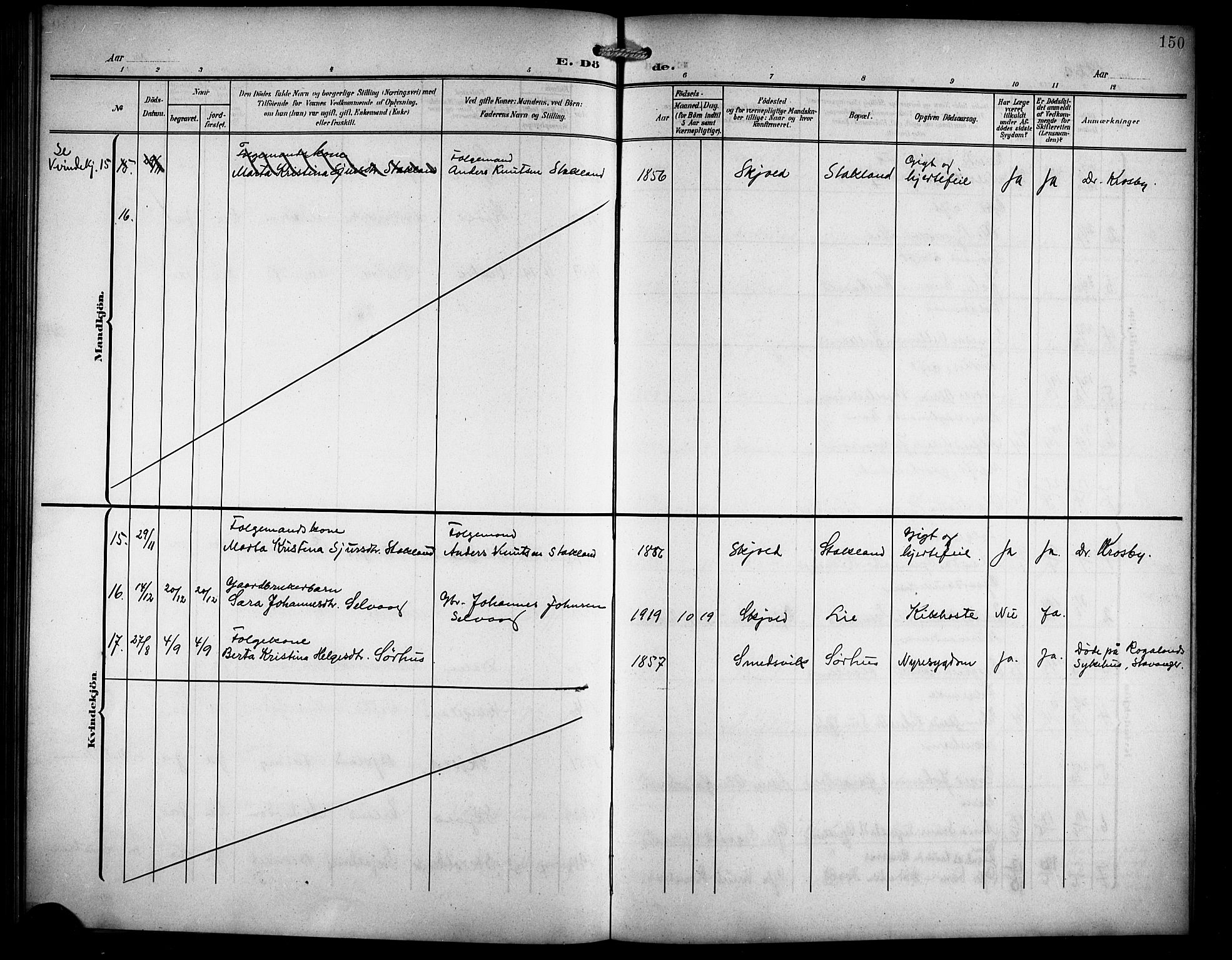 Skjold sokneprestkontor, AV/SAST-A-101847/H/Ha/Hab/L0008: Parish register (copy) no. B 8, 1906-1920, p. 150