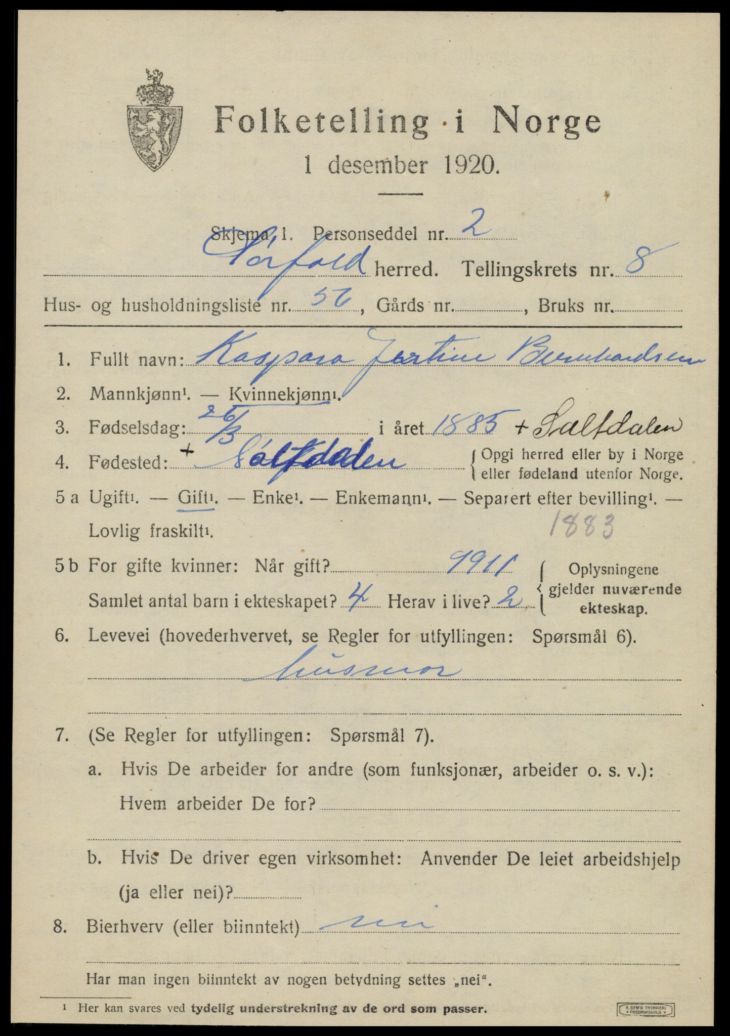 SAT, 1920 census for Sørfold, 1920, p. 4849