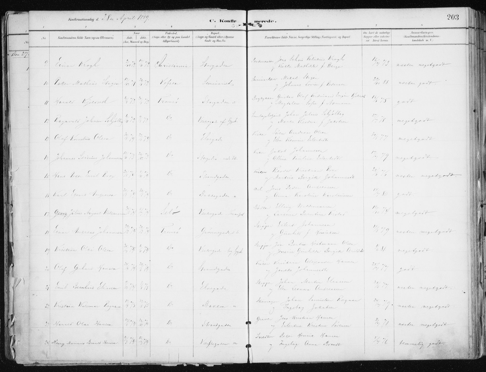 Tromsø sokneprestkontor/stiftsprosti/domprosti, SATØ/S-1343/G/Ga/L0015kirke: Parish register (official) no. 15, 1889-1899, p. 203