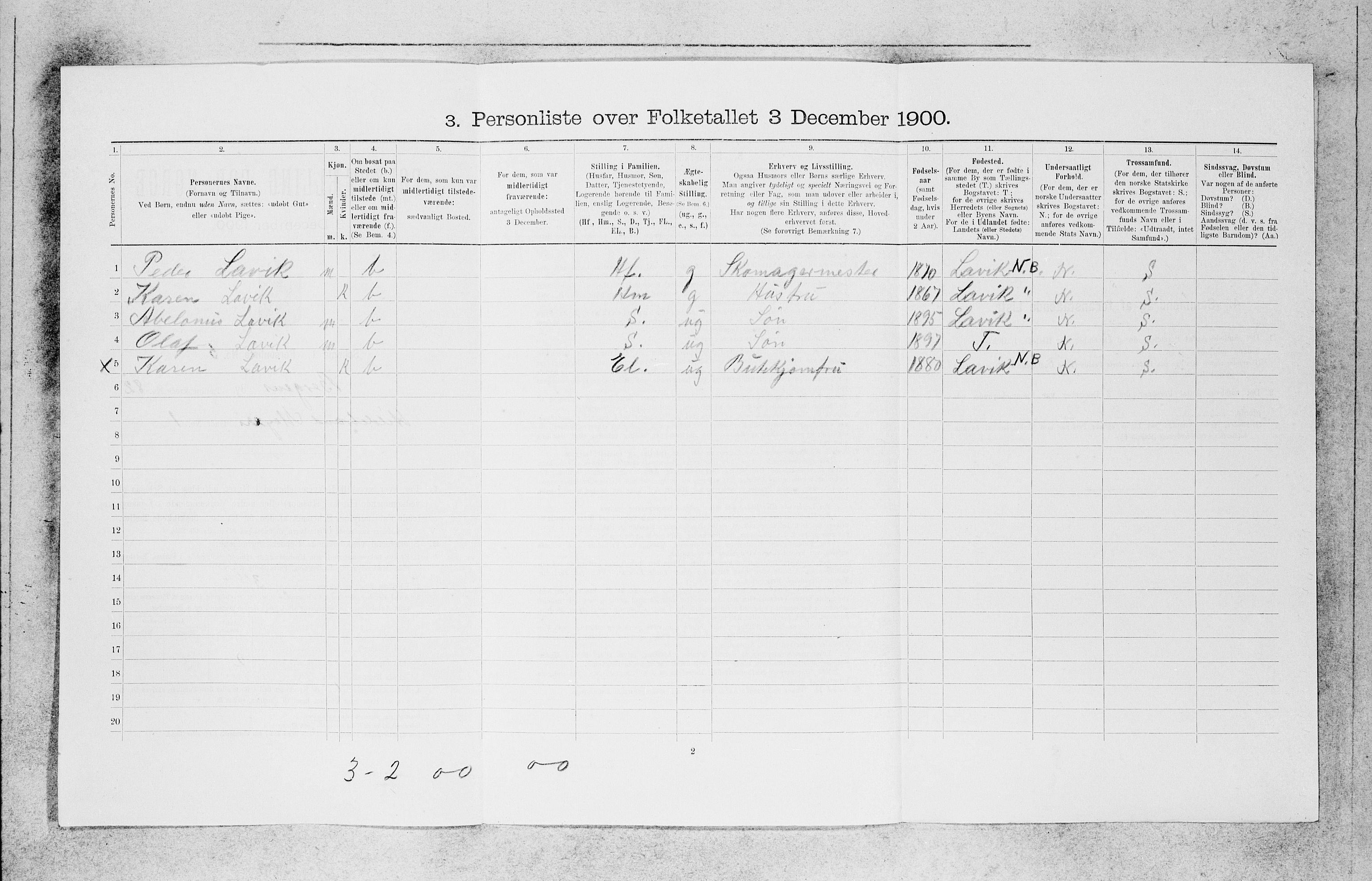 SAB, 1900 census for Bergen, 1900, p. 17212